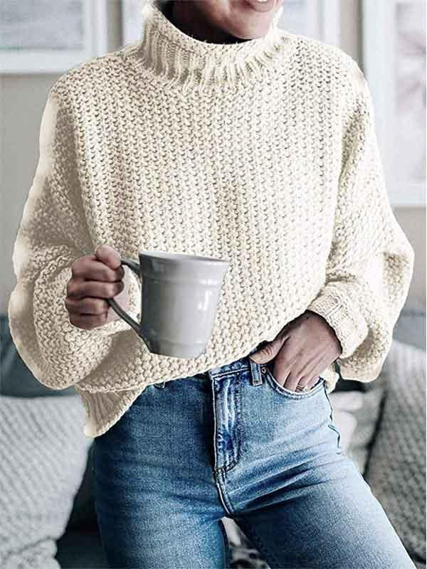 Stunncal High Neck Solid Color Sweater