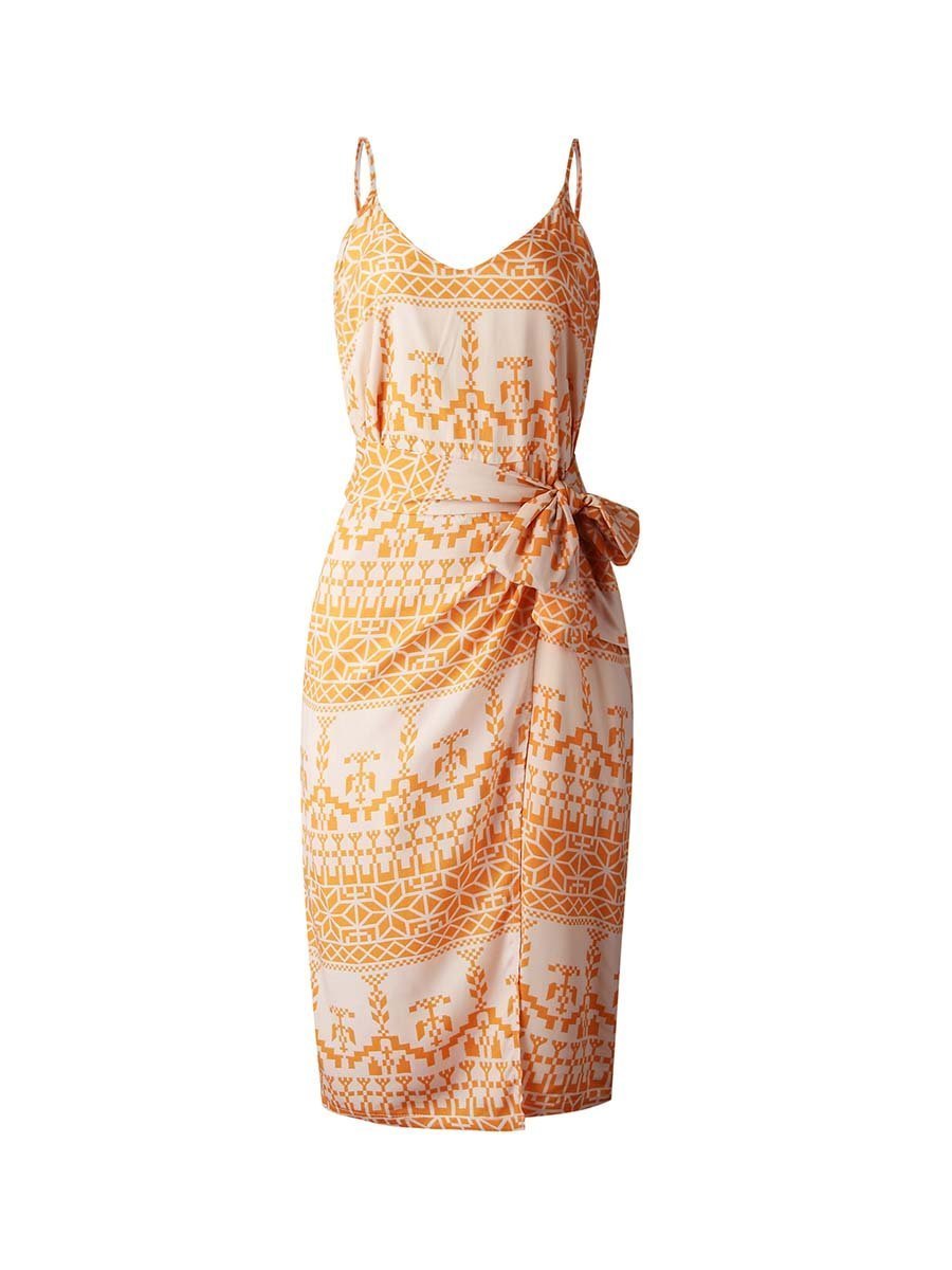 Stunncal Print Dress With Belts