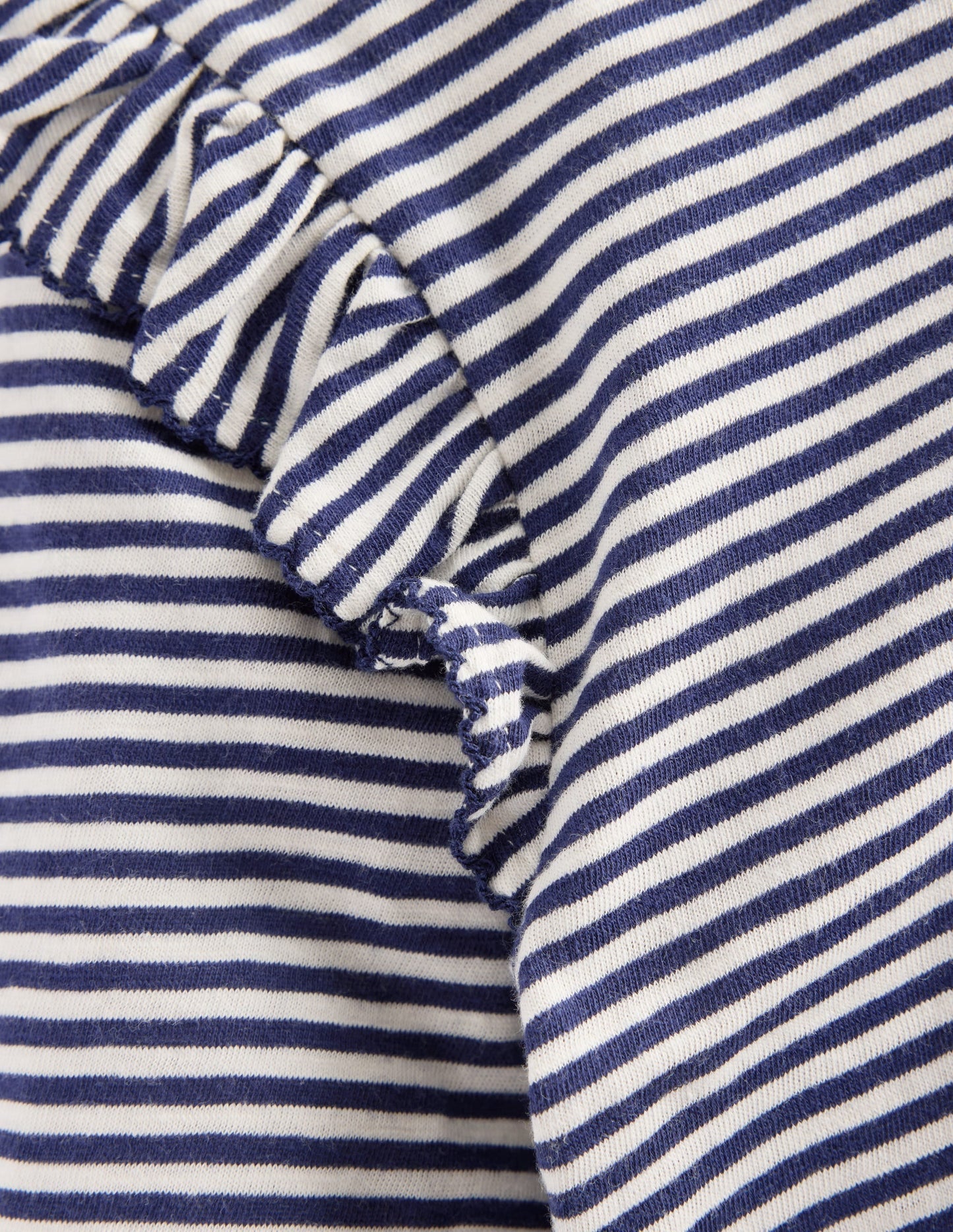 Frill Sleeve Slub Top-Soft Ivory/College Navy