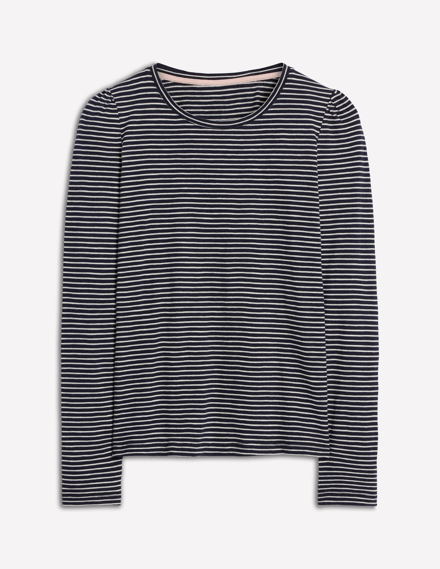 Cotton Crew Long Sleeve Top-Navy, Ivory Stripe