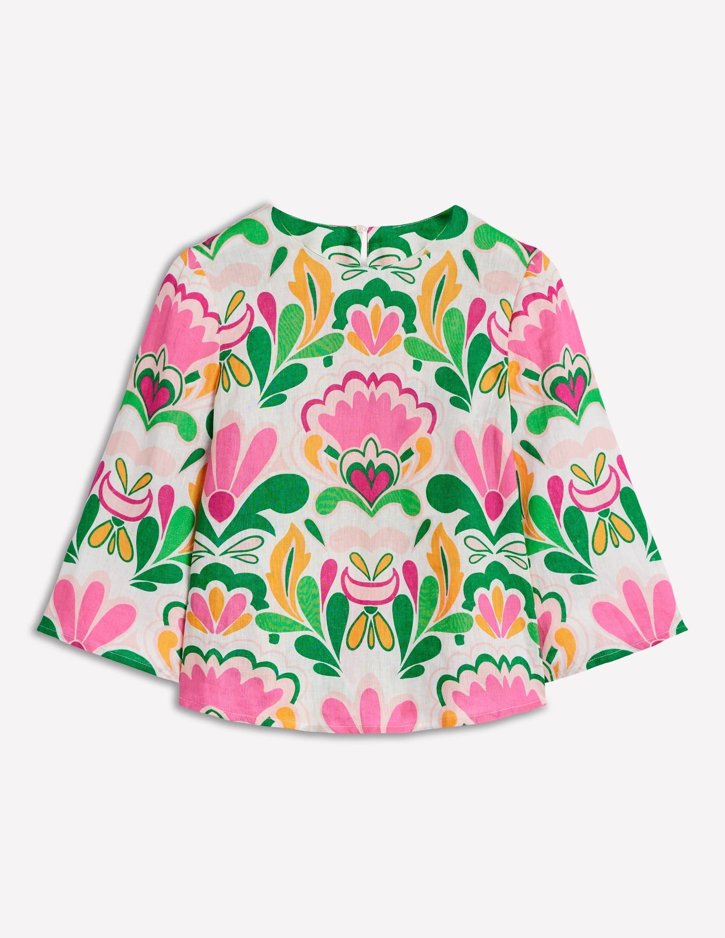 Fluted Sleeve Linen Top-Multi, Freesia Stamp