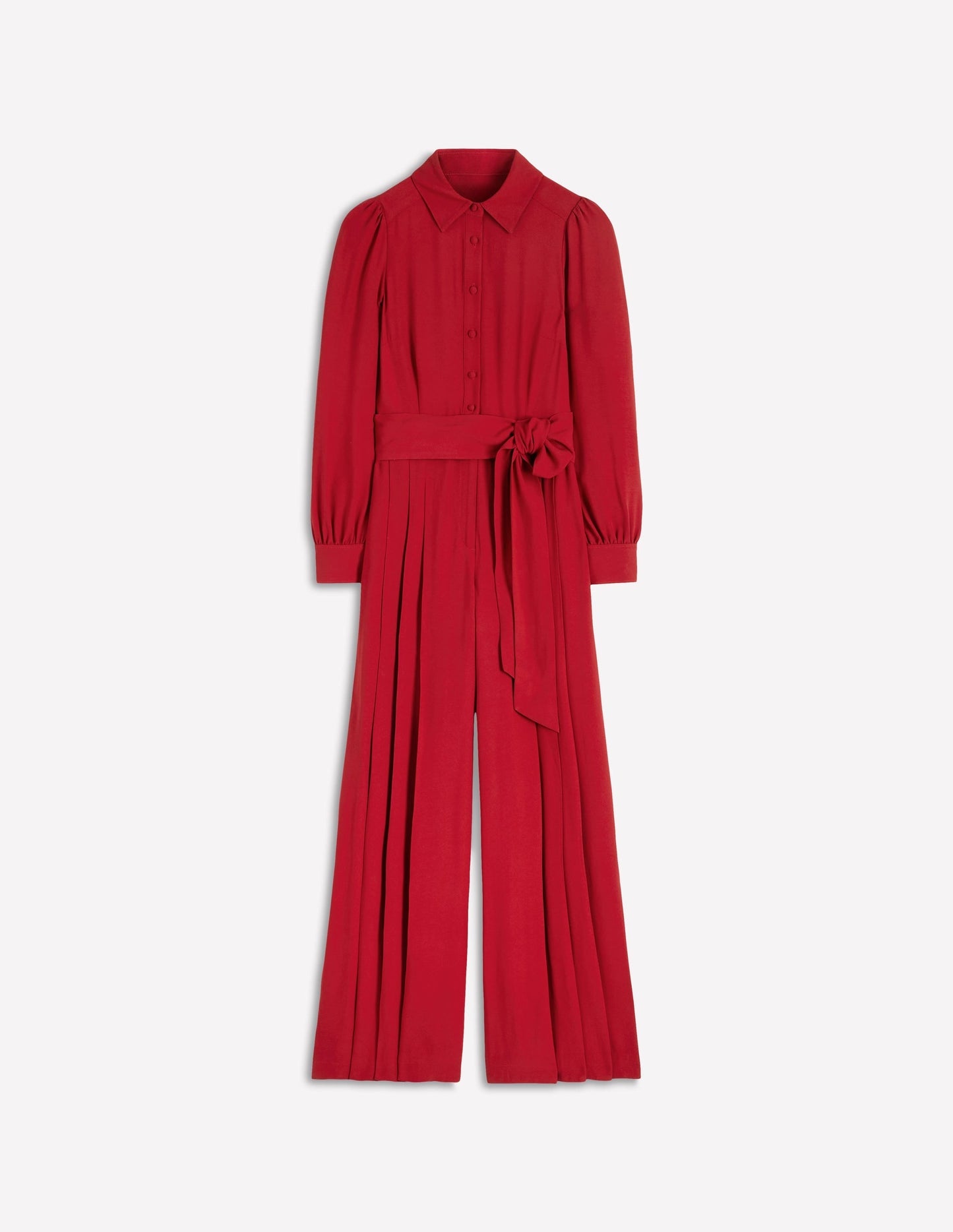 Button Up Palazzo Jumpsuit-Red