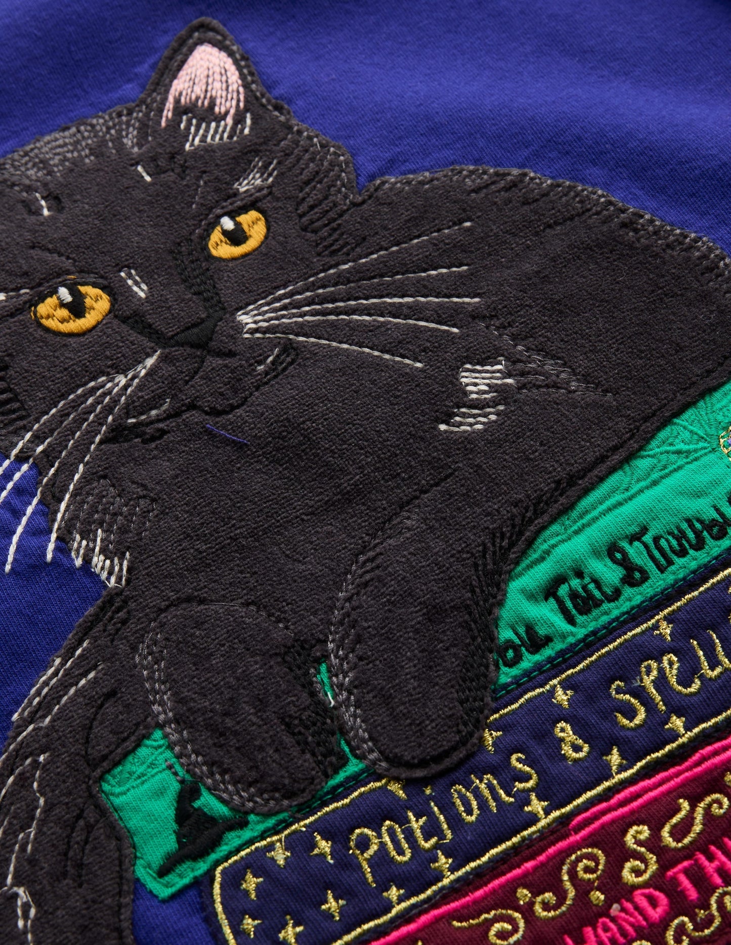 Puff Sleeve Appliqué T-shirt-Bright Blue Cat