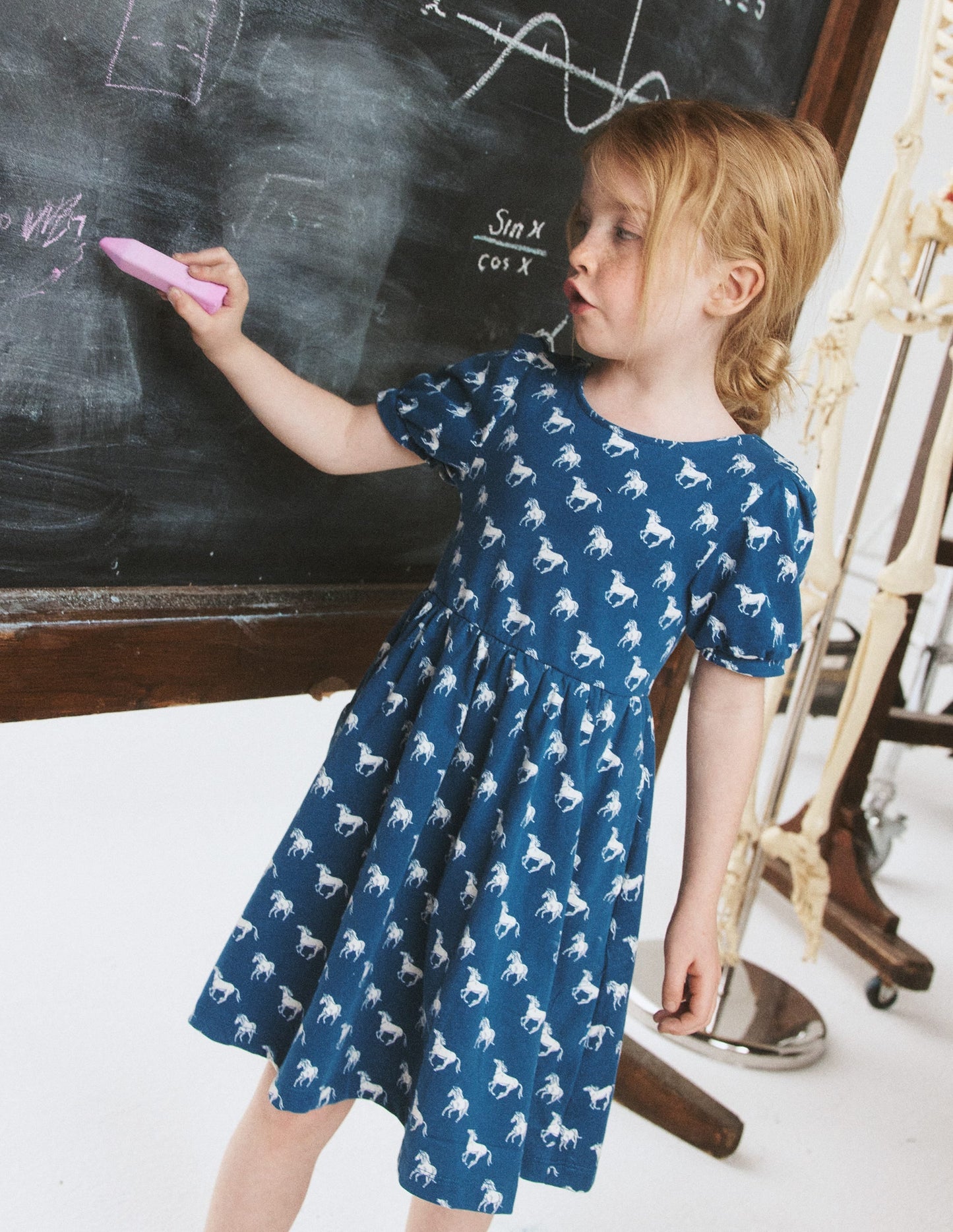 Ballerina Jersey Dress-Blue Horses