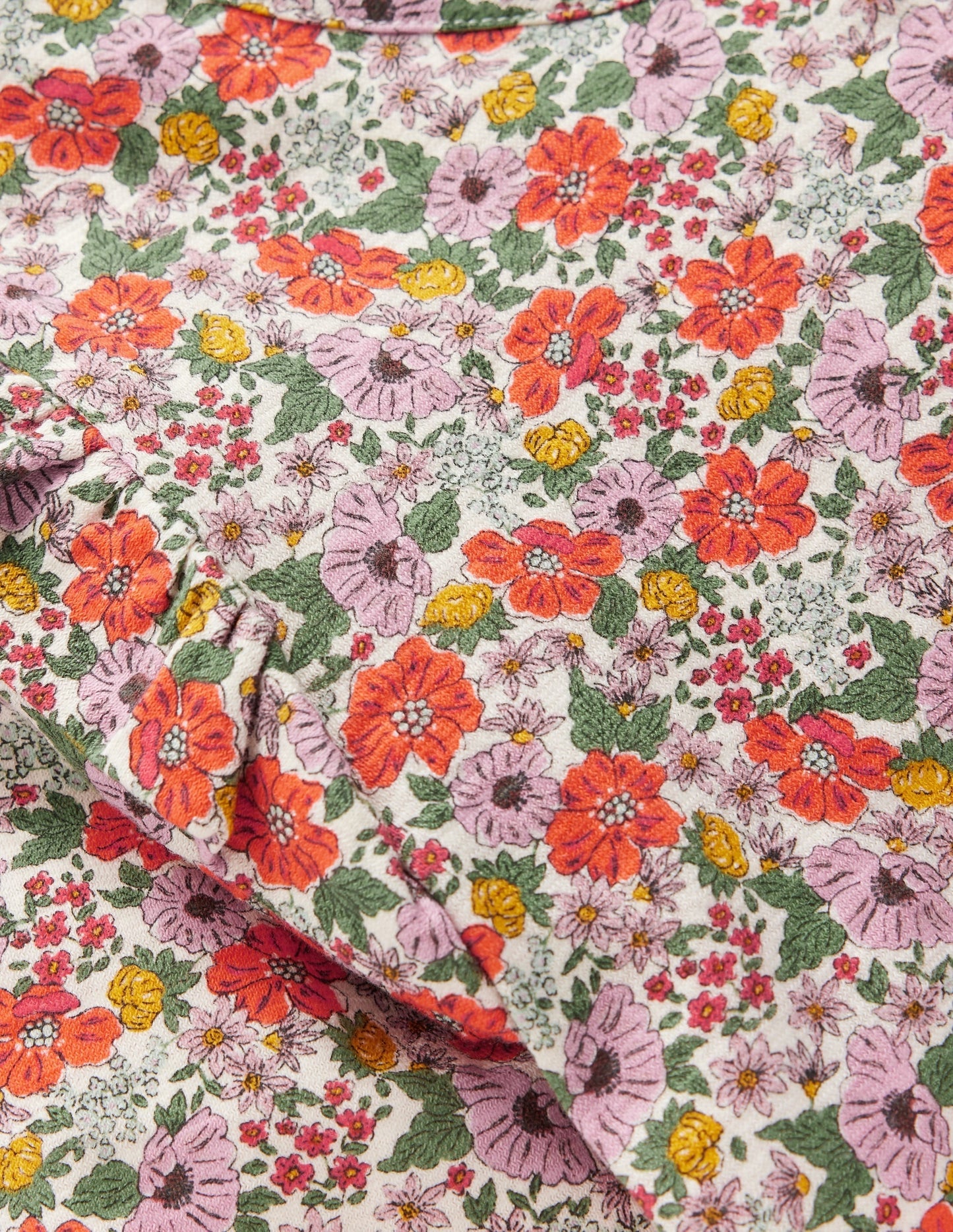 Frill Sleeve Slub Top-Soft Cream Garden Flowerbed