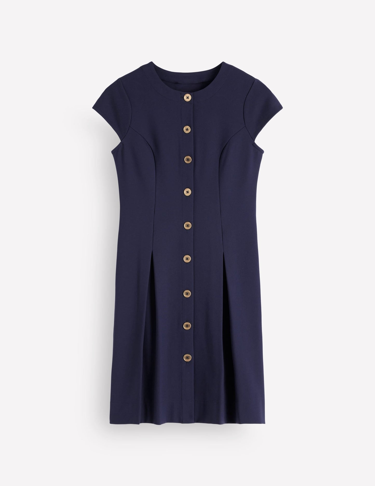 Short Pleated Ponte Dress-Navy