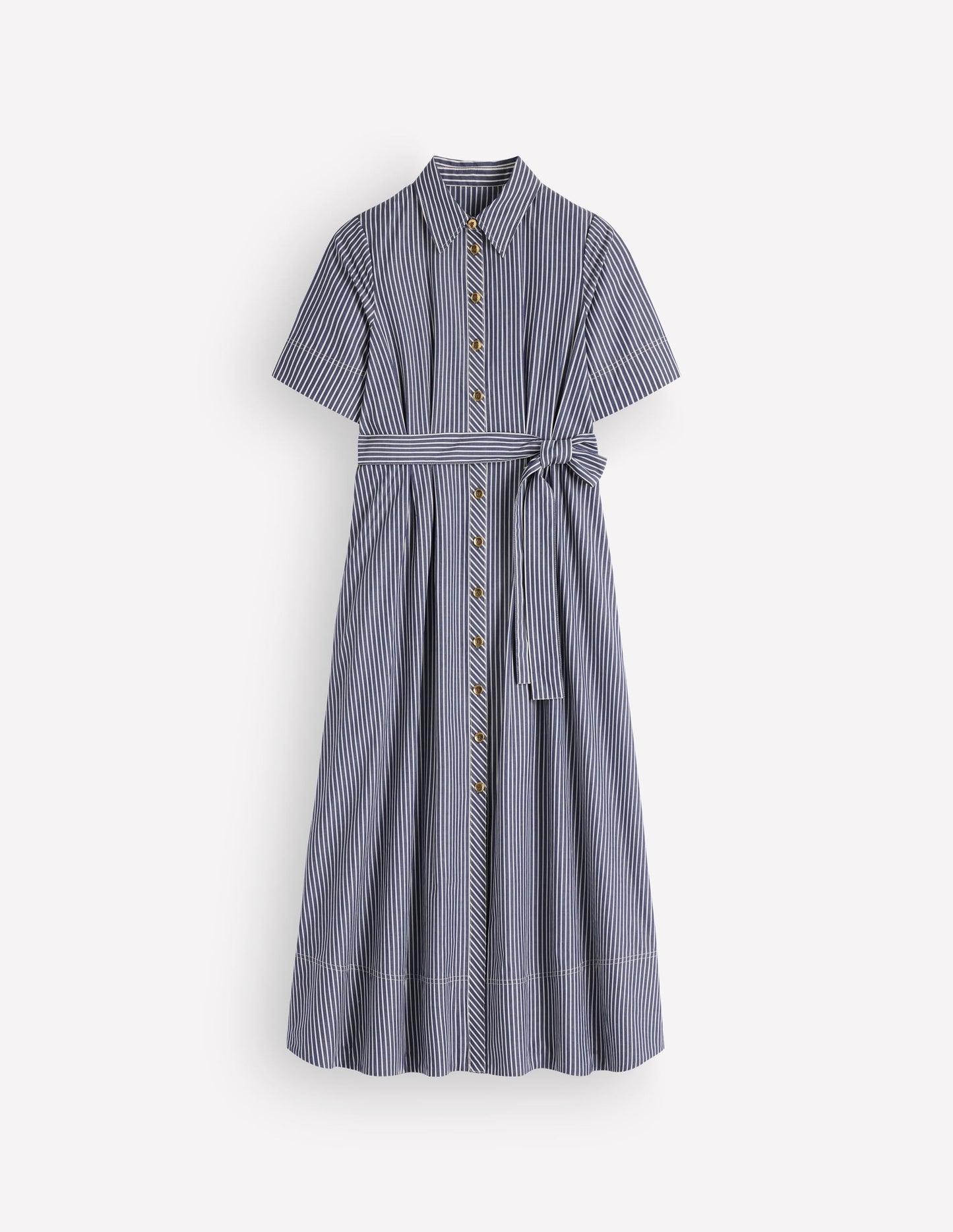 Sarah Cotton Midi Shirt Dress-Navy Ivory Fine Stripe