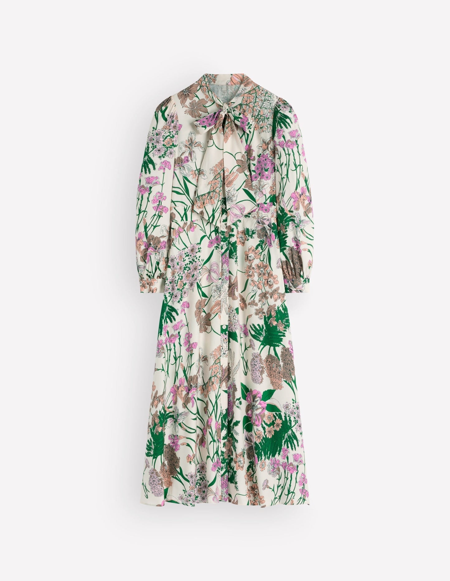 Bow Detail Shirt Dress-Ivory, Whimsical Flora