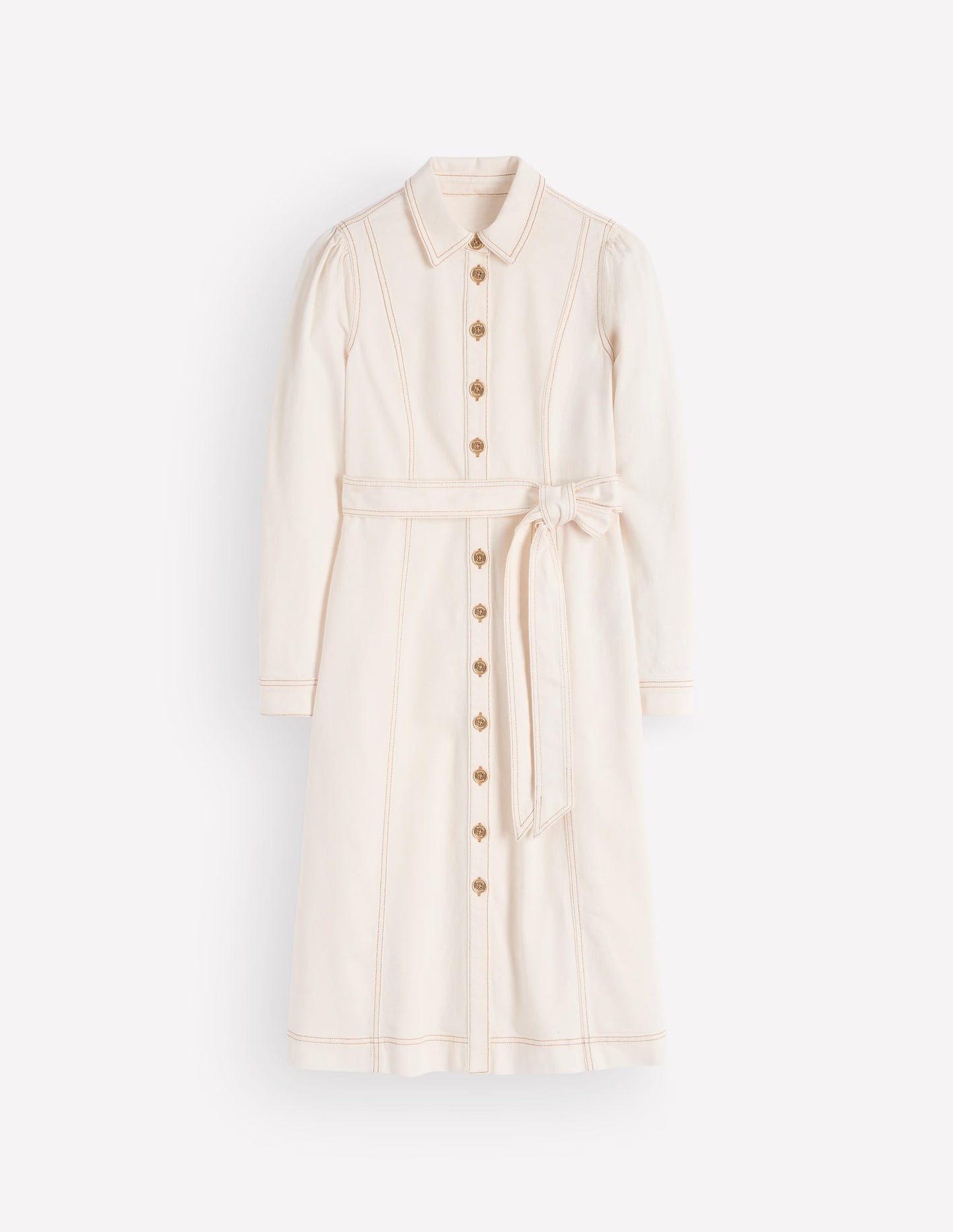 Belted Denim Midi Dress-Ecru Denim