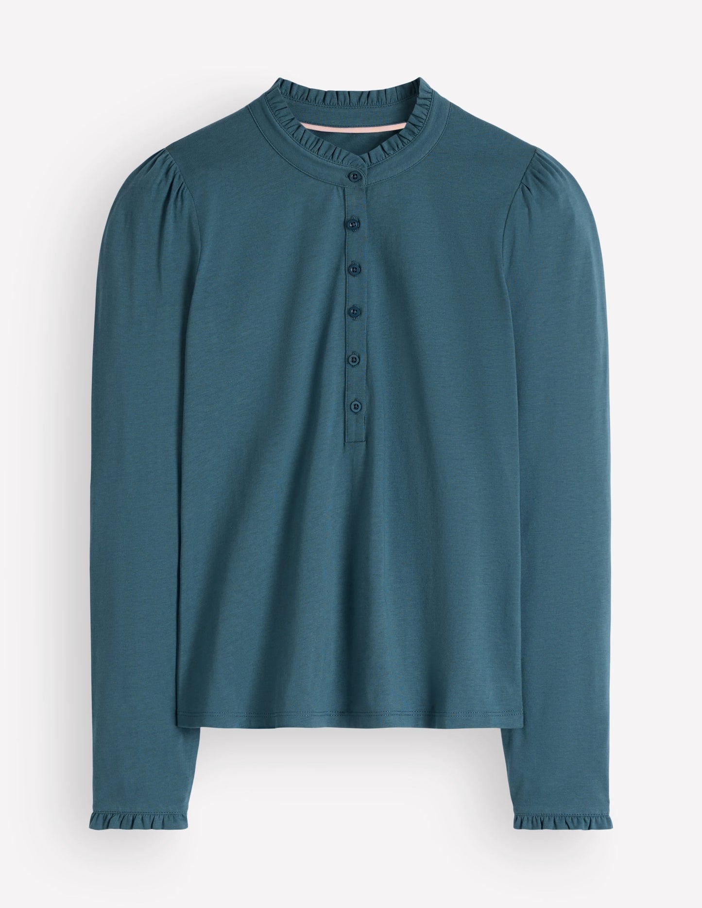 Supersoft Frill Henley Top-Storm Blue