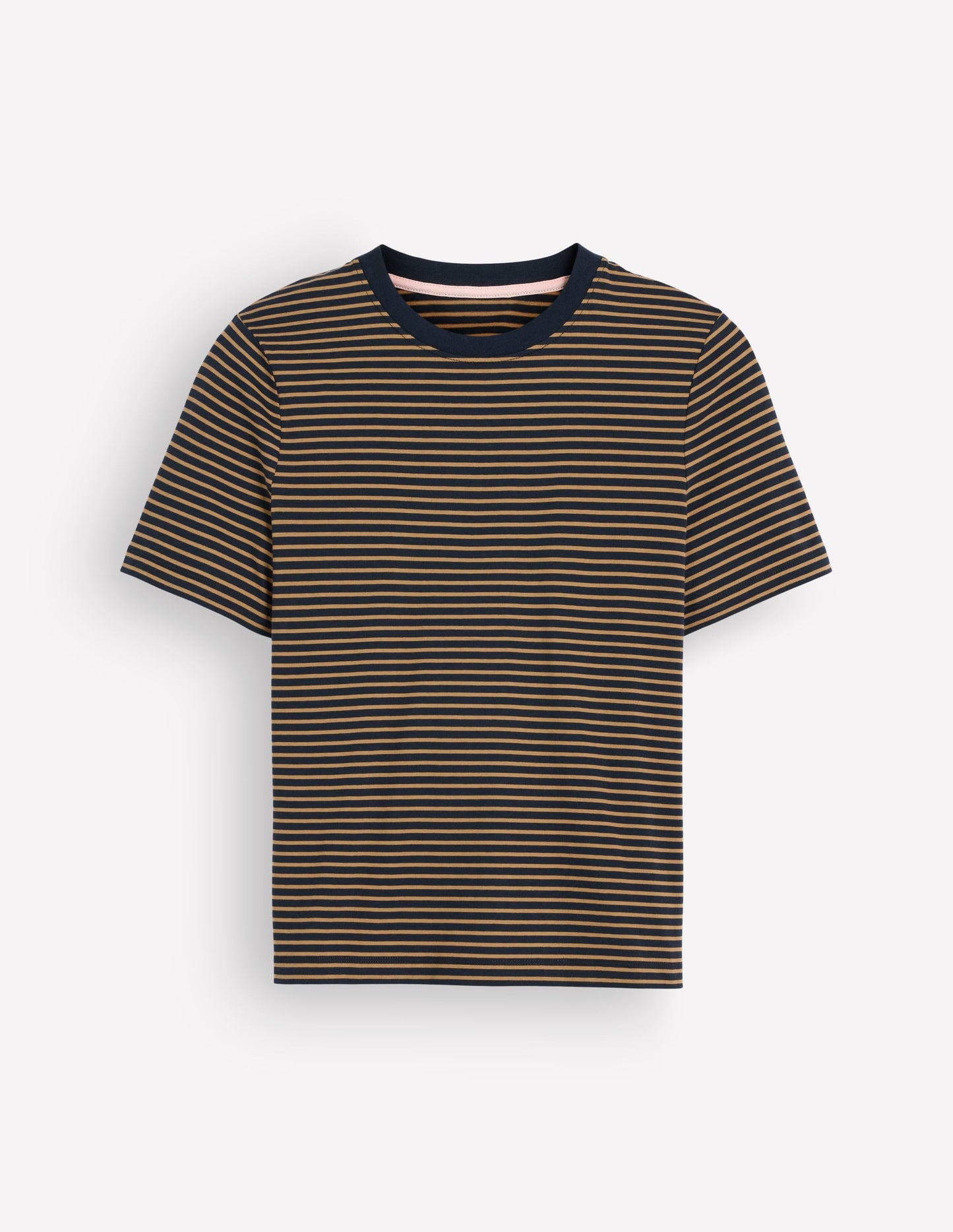 Cotton Crew Neck T-shirt-Navy and Dijon Stripe