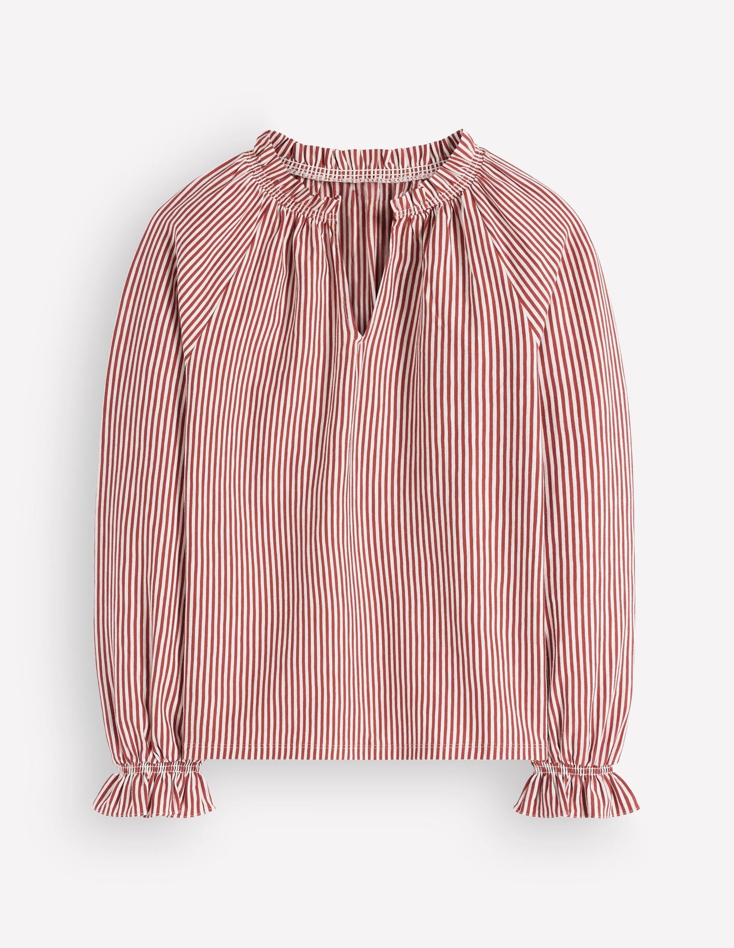 Pia Ruffle Detail Top-Burnt Orange Stripe