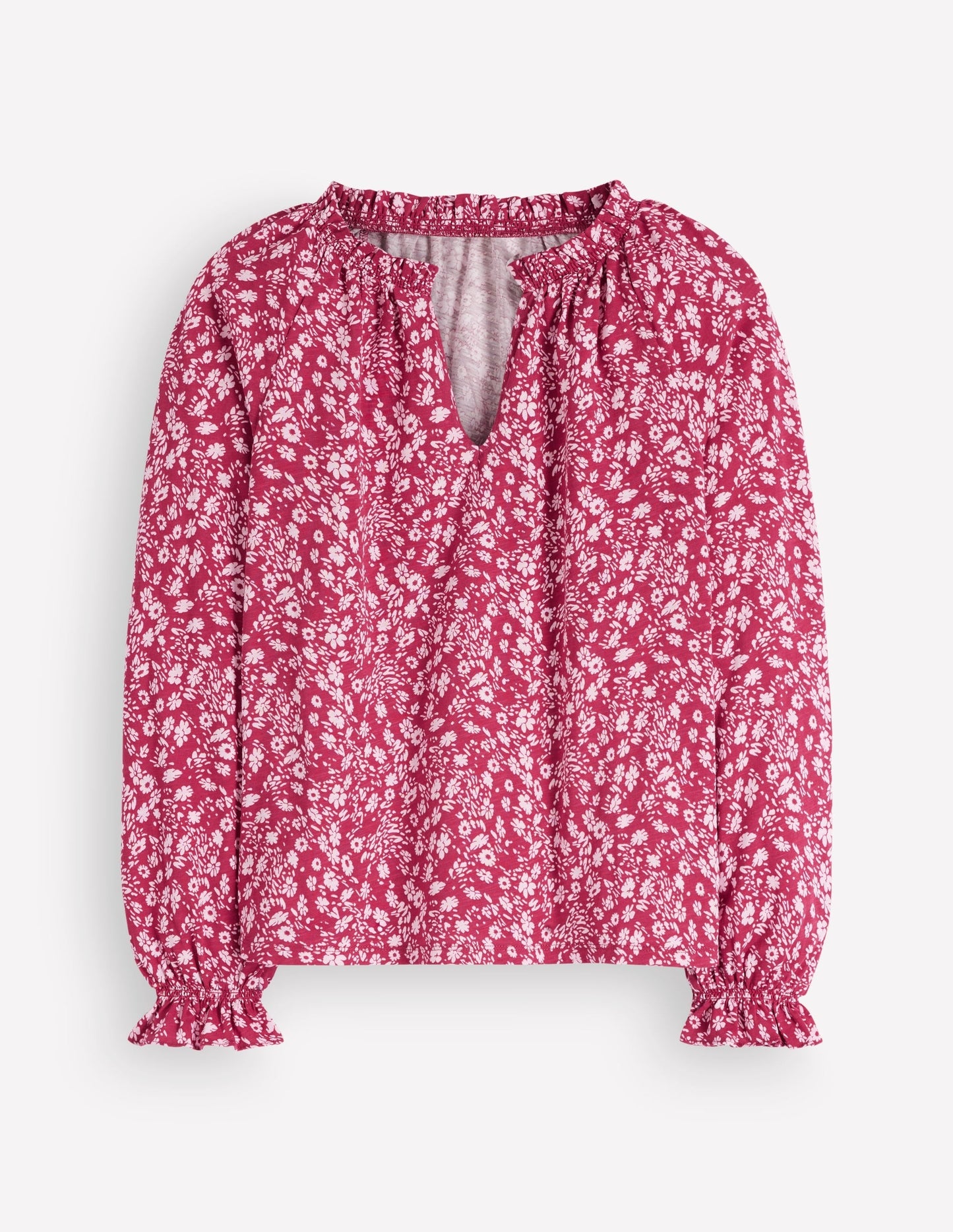 Pia Ruffle Detail Top-Red Bud, Scattered Flora