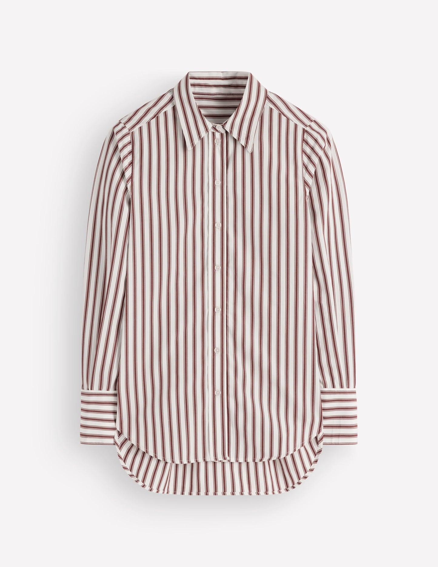 Anna Longline Cotton Shirt-Ivory, Brown Tram Stripe