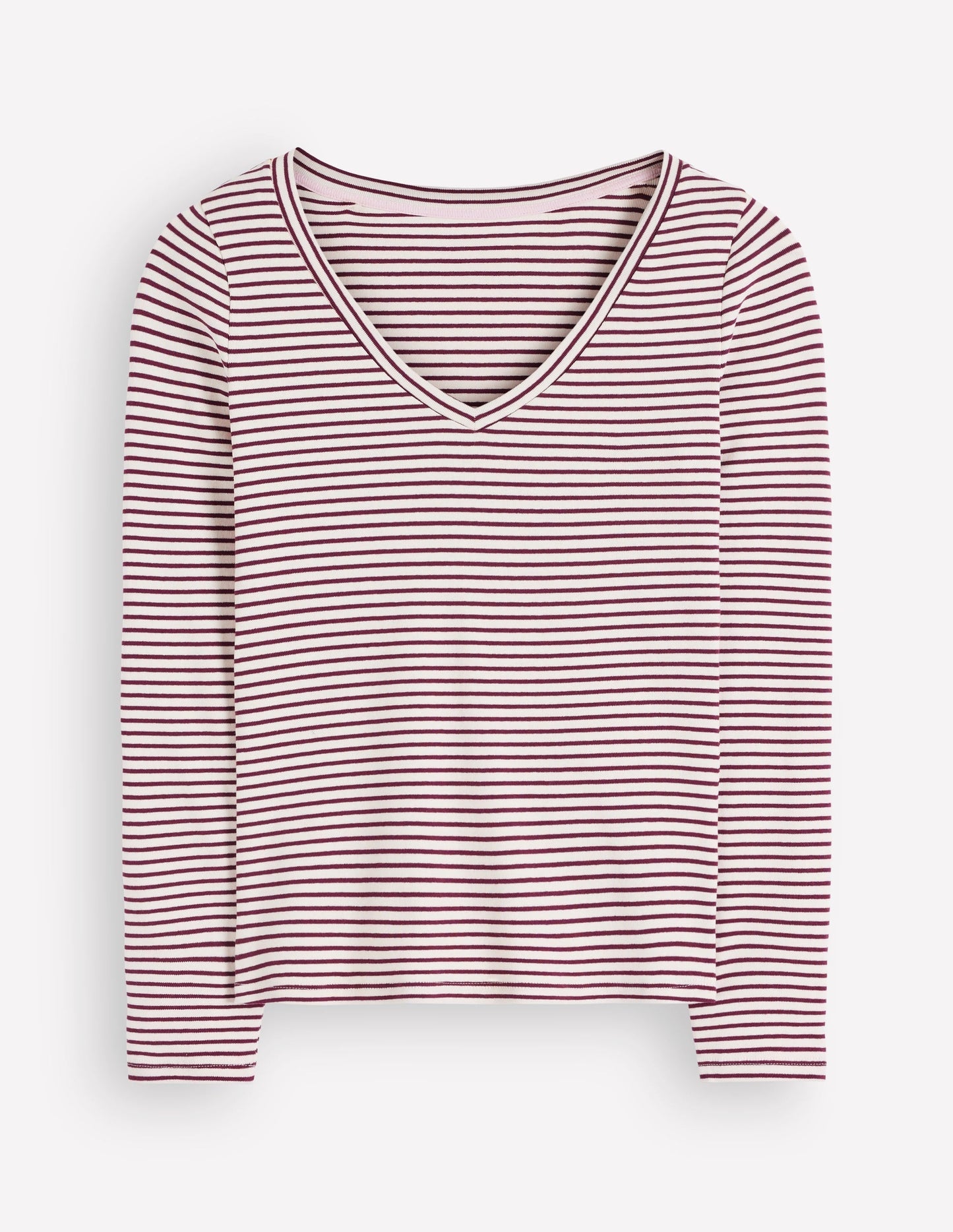 Annie Essential V Neck Top-Deep Wisteria and Ivory Stripe