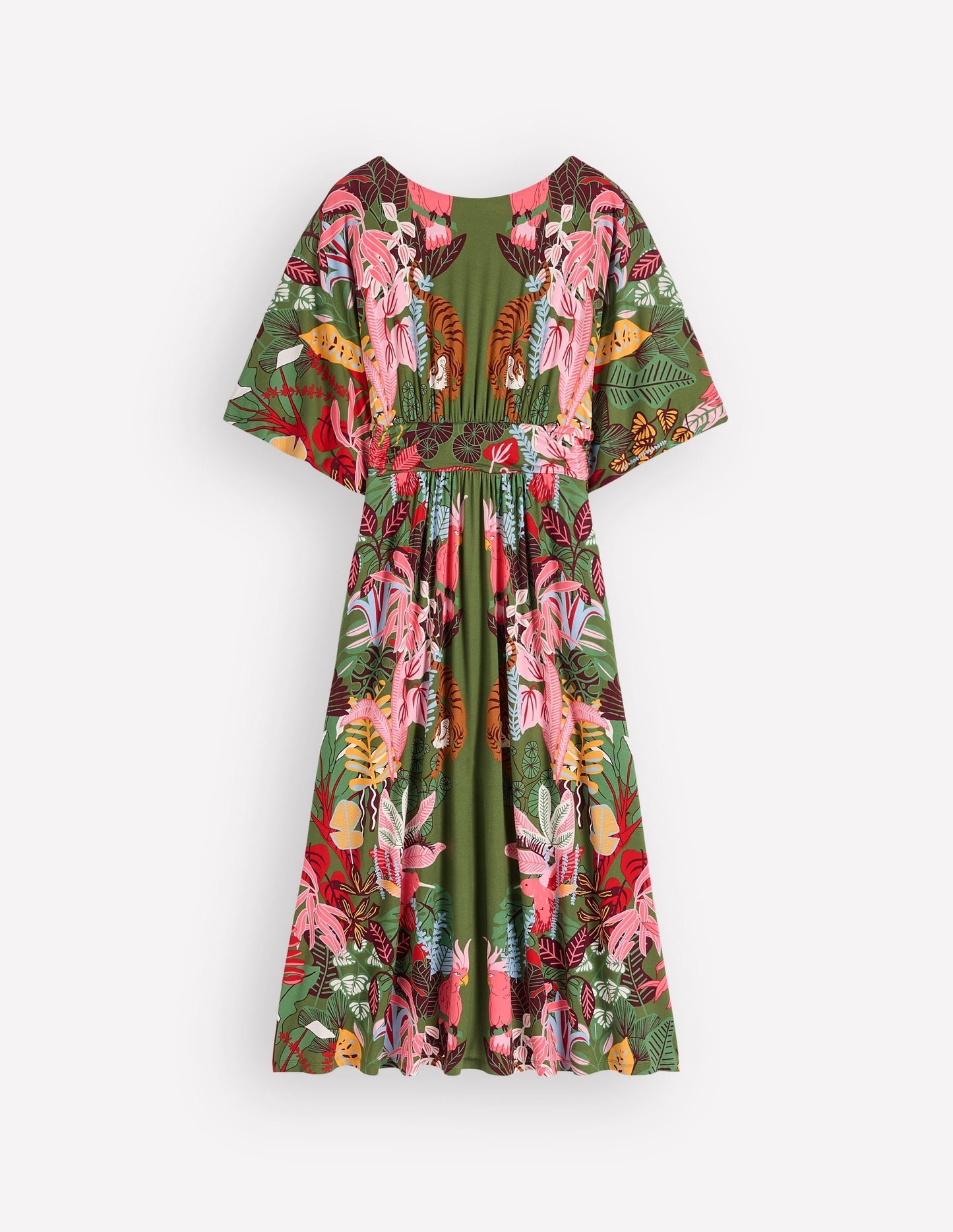Imelda Kimono Jersey Dress-Olive, Tropical Safari