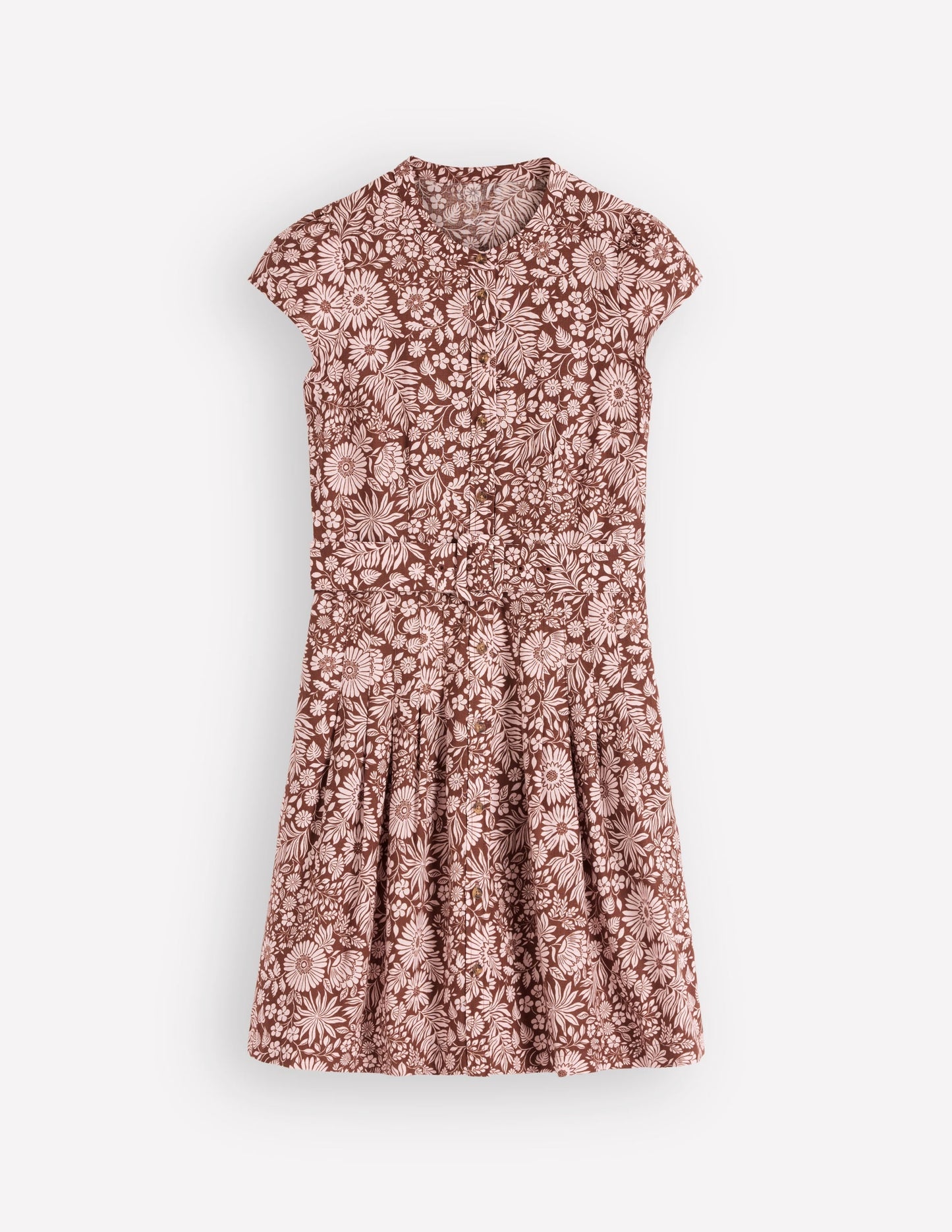 Arabella Short Linen Dress-Brown Flowerbed Bloom