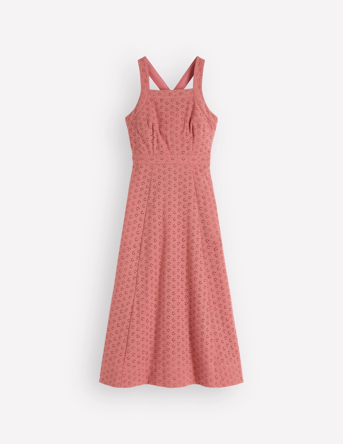 Cross Back Broderie Midi Dress-Vintage Rose Broderie