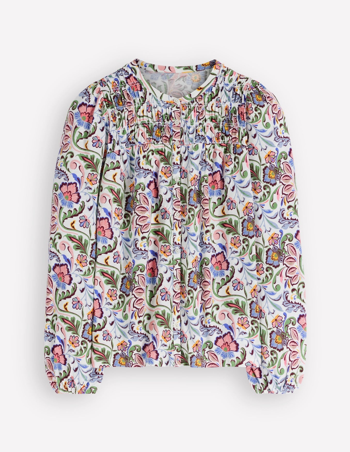 Mya Smocked Jersey Shirt-Multi, Flourishing Meadow