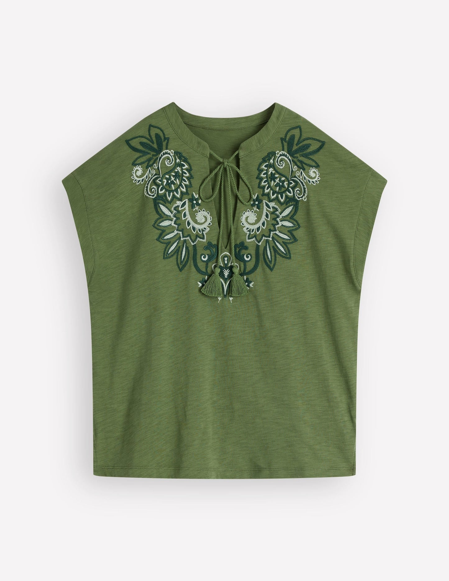 Nina Embroidered Notch T-shirt-Safari Green