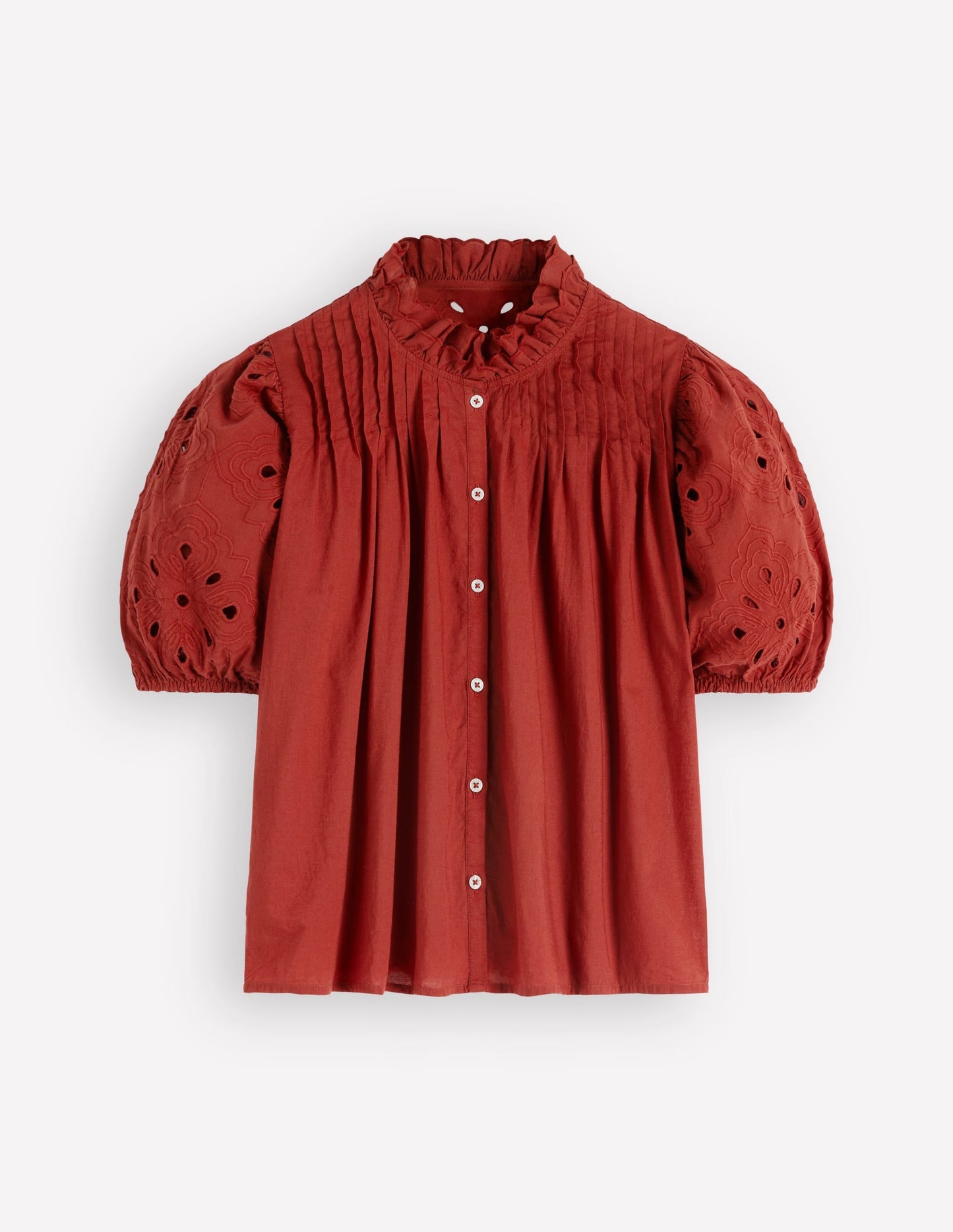 Cutwork Puff Sleeve Top-Russet
