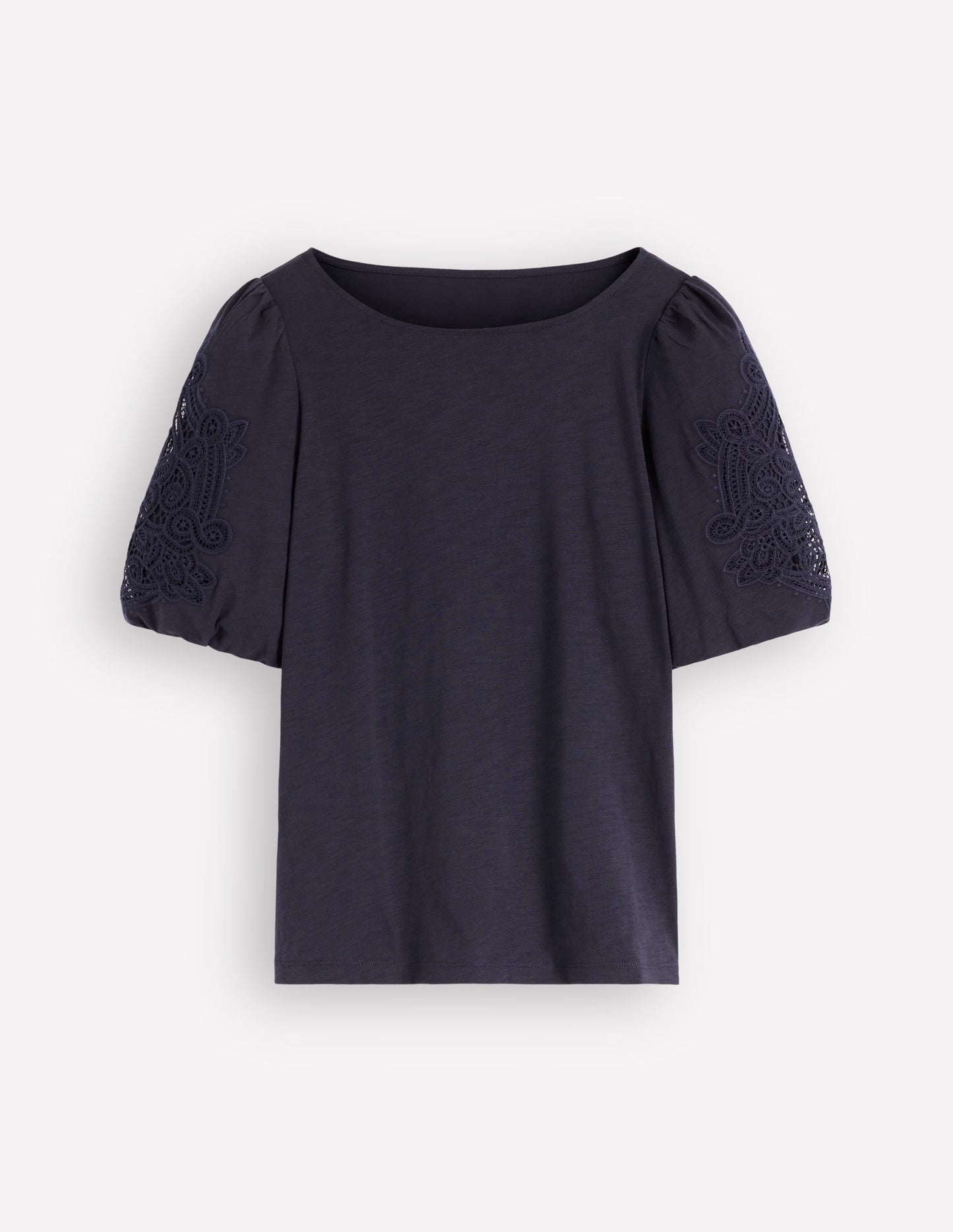 Cutwork Detail Jersey Top-Navy
