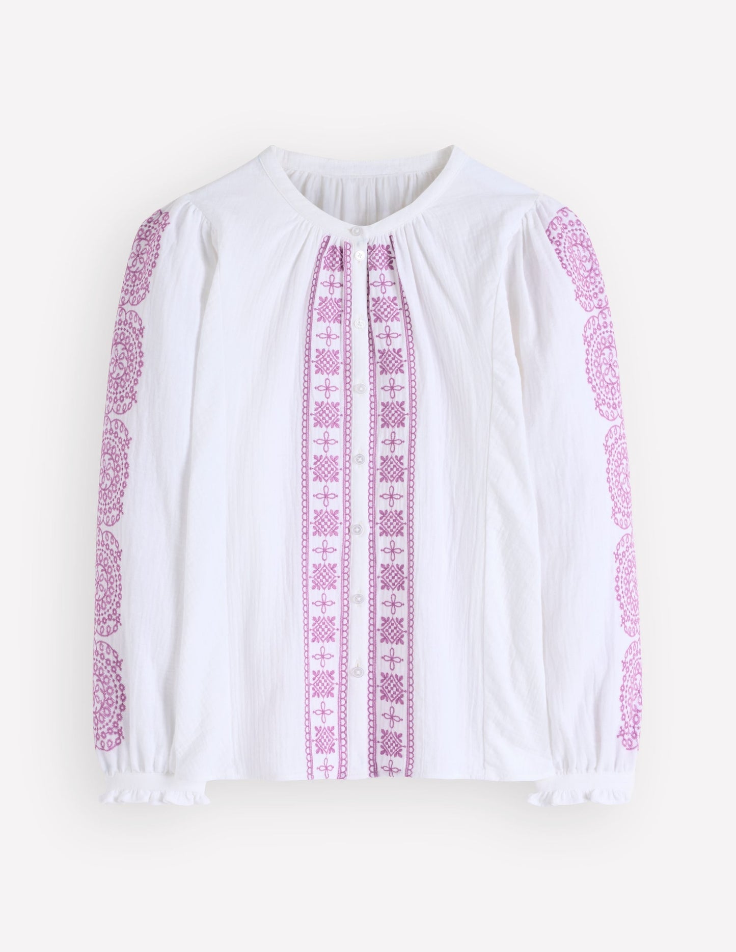 Camille Double Cloth Top-White Embroidery