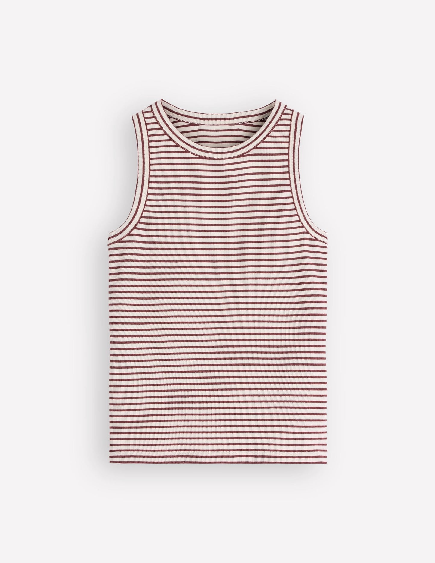 Ribbed Cotton Vest-Ivory & Brown Stripe