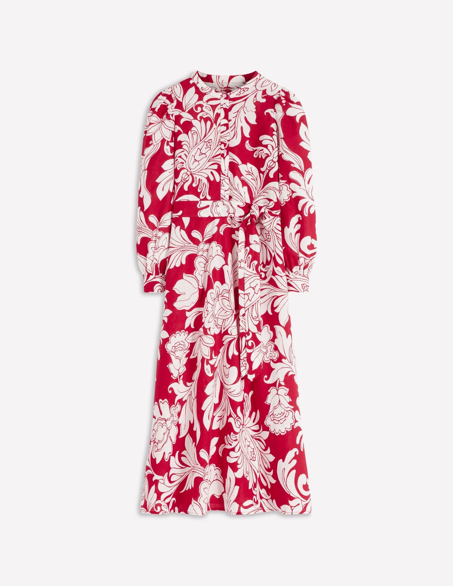 Ava Linen Blend Midi Dress-Salsa, Botanical Flourish