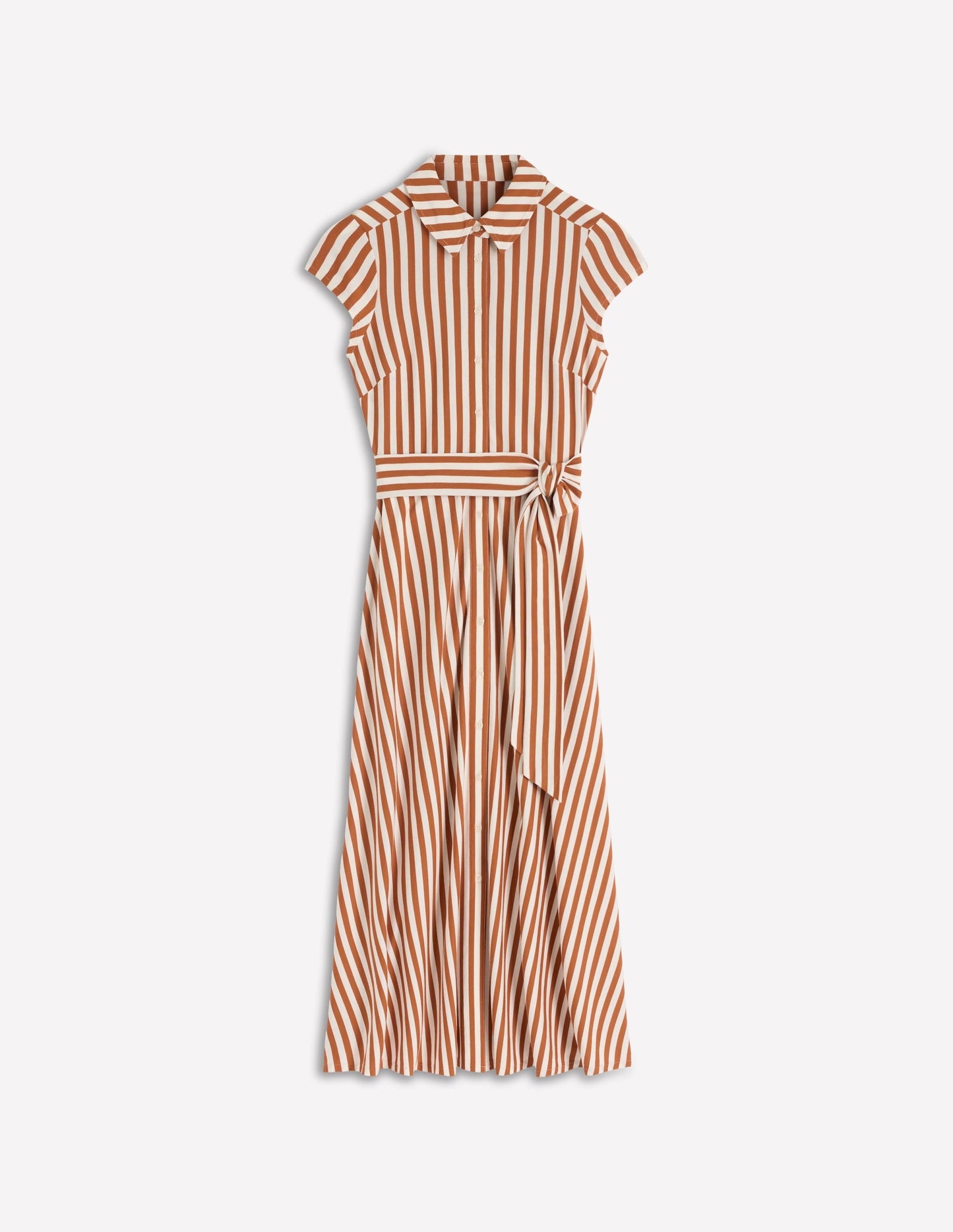 Marcia Jersey Shirt Dress-Cognac and Ivory Stripe