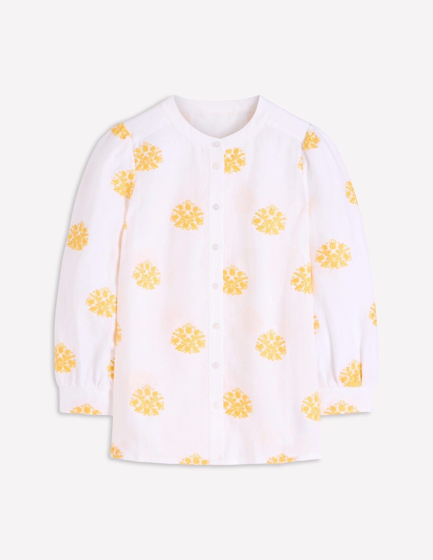Alicia Linen Top-White, Floral embroidery