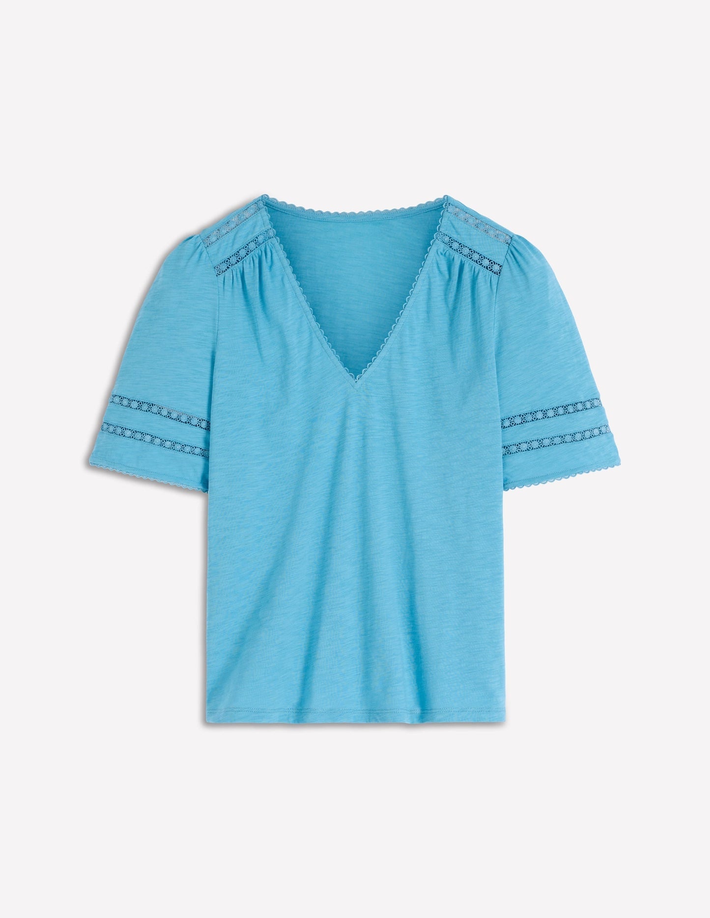 Poppy Trim V Neck T-Shirt-Duck Egg Blue