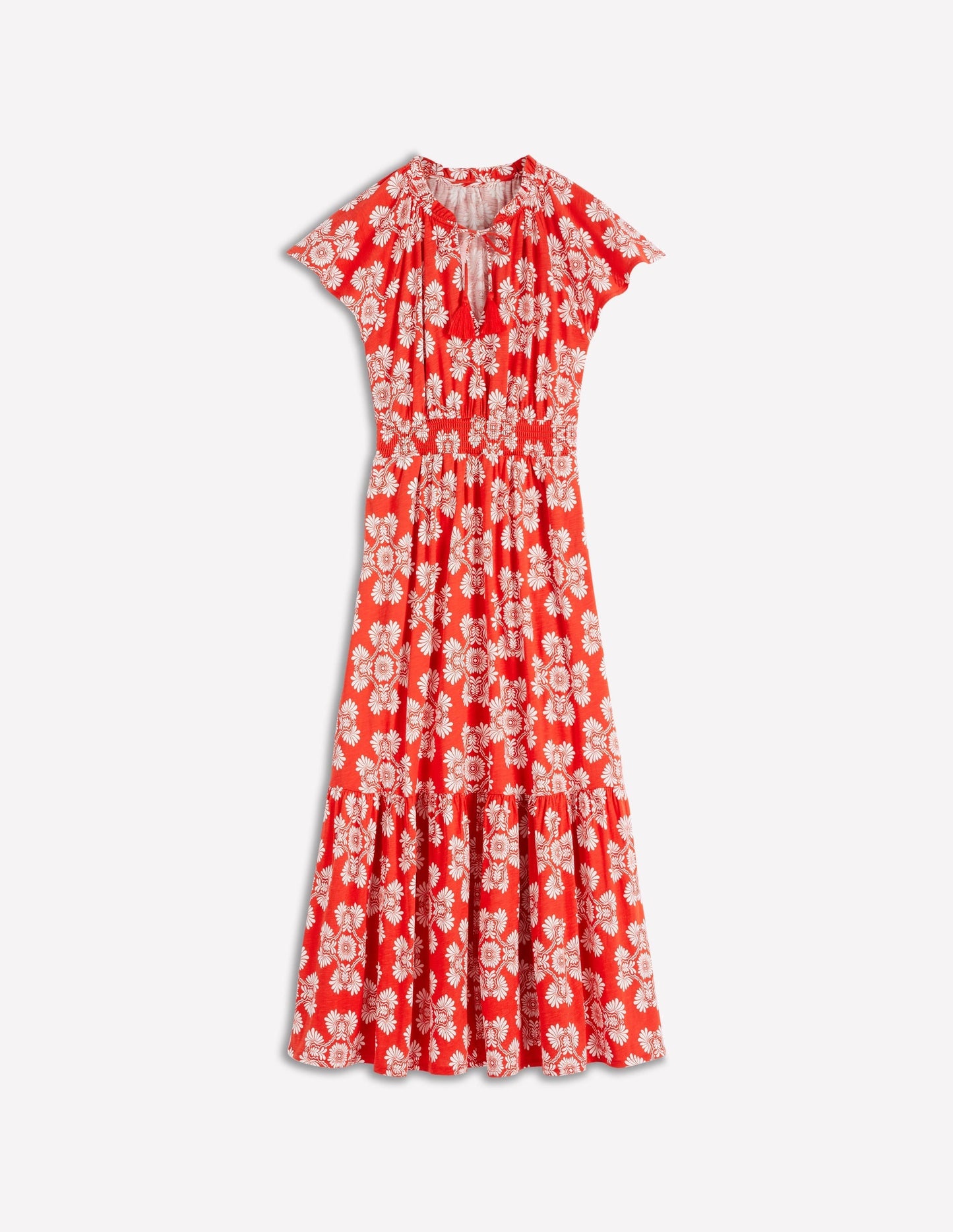 Tala Tiered Jersey Maxi Dress-Blood Orange, Botanical Charm