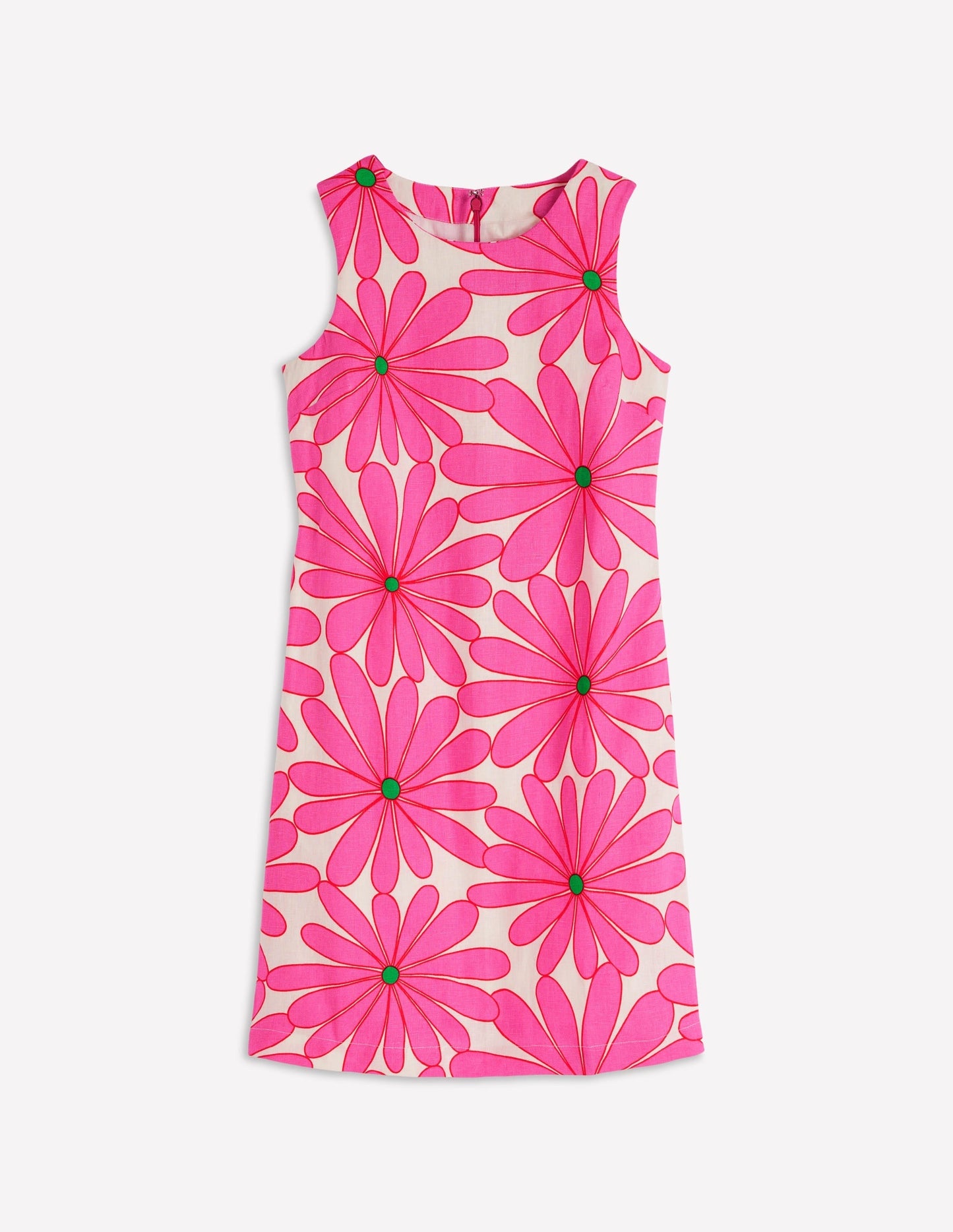 Linen Shift Dress-Pink, Daisy Blossom