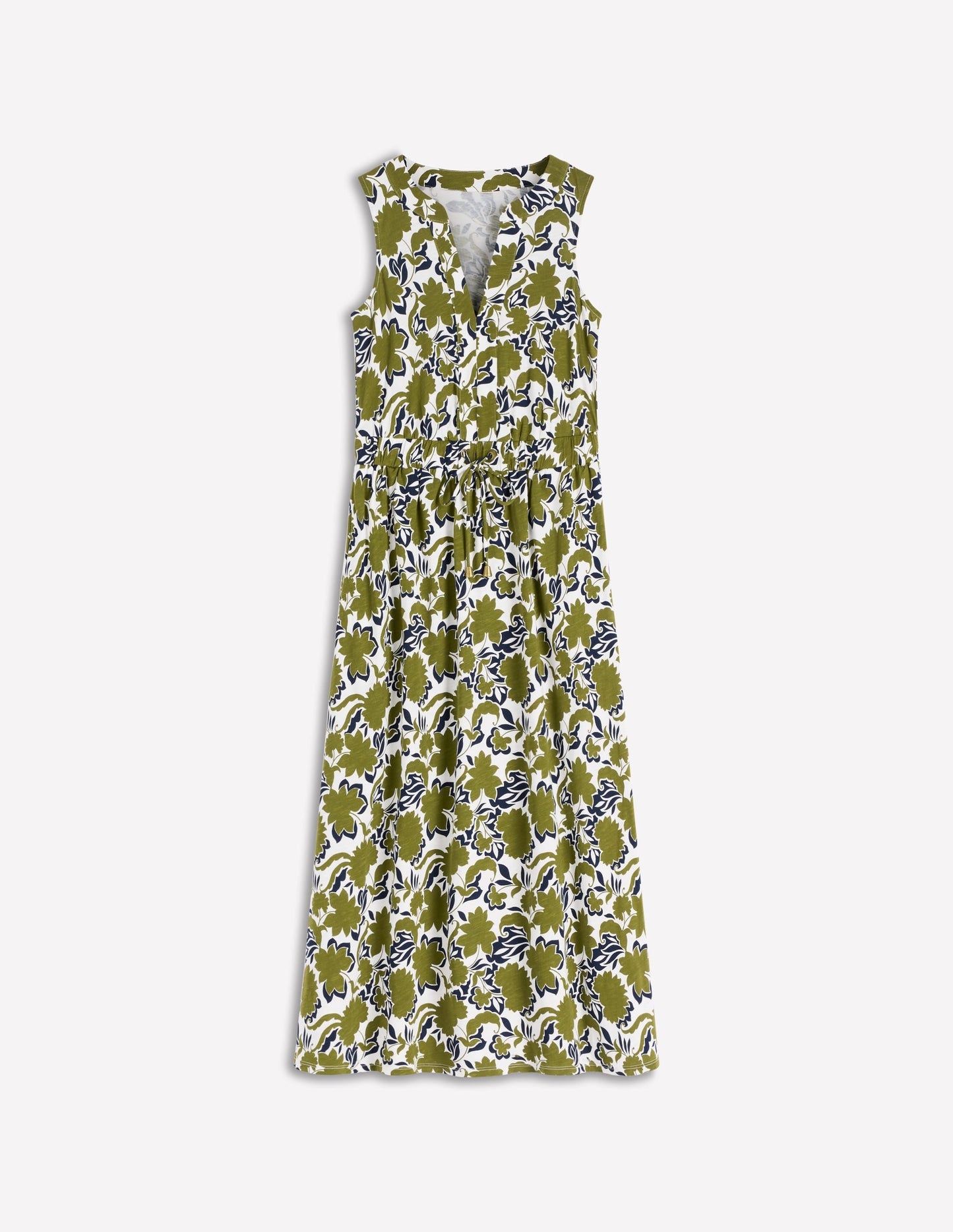 Delphine Midi Jersey Dress-Olive, Shadow Blossom