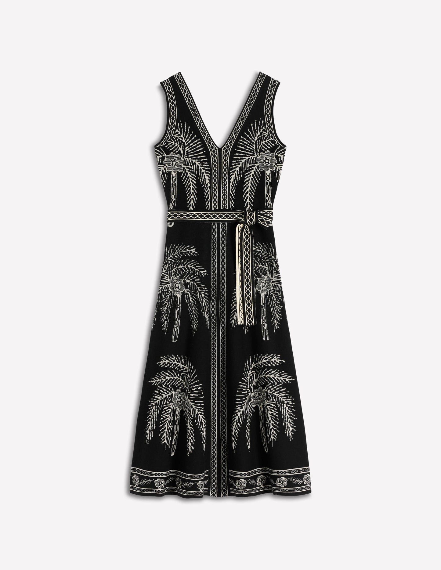 V Neck Jacquard Dress-Palm Jacquard