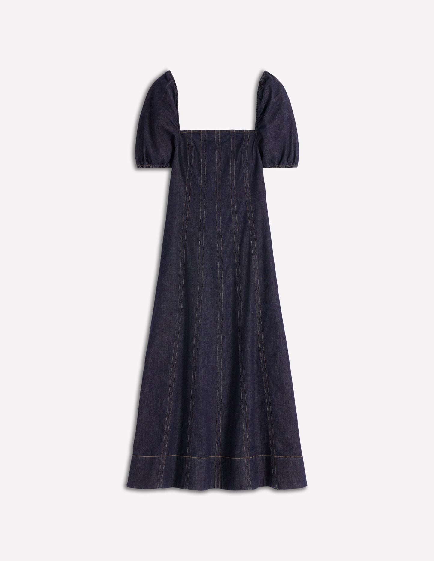 Puff Sleeve Denim Dress-Indigo