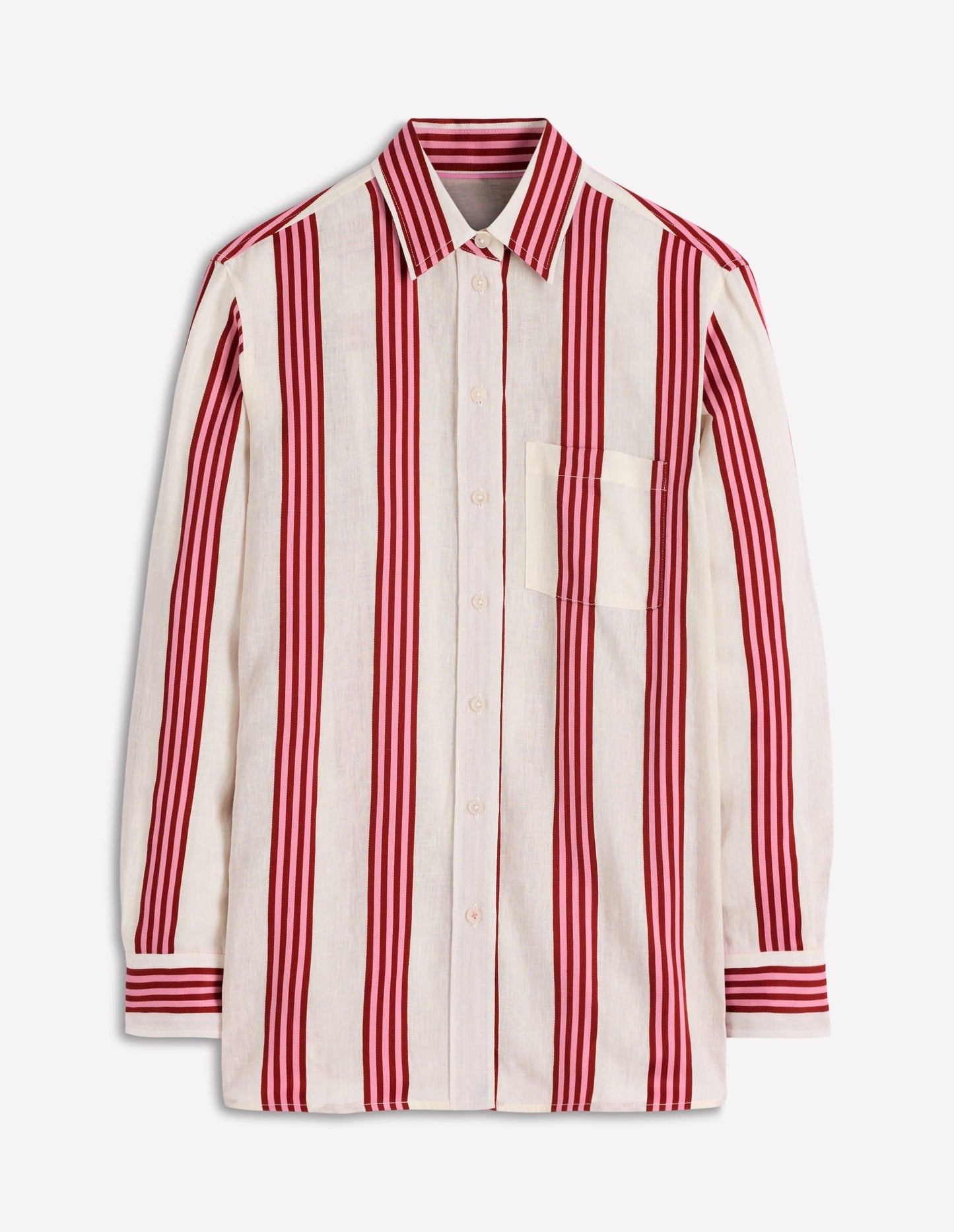 Sadie Relaxed Linen Shirt-Ivory, Brown, Pink Stripe