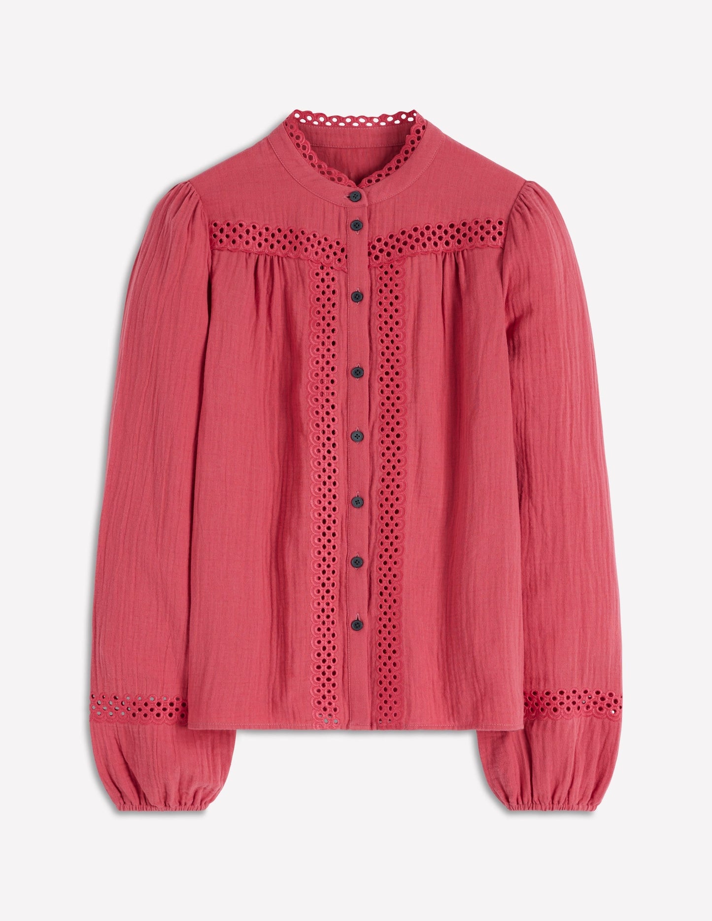 Trim Detail Double Cloth Top-Hollyberry