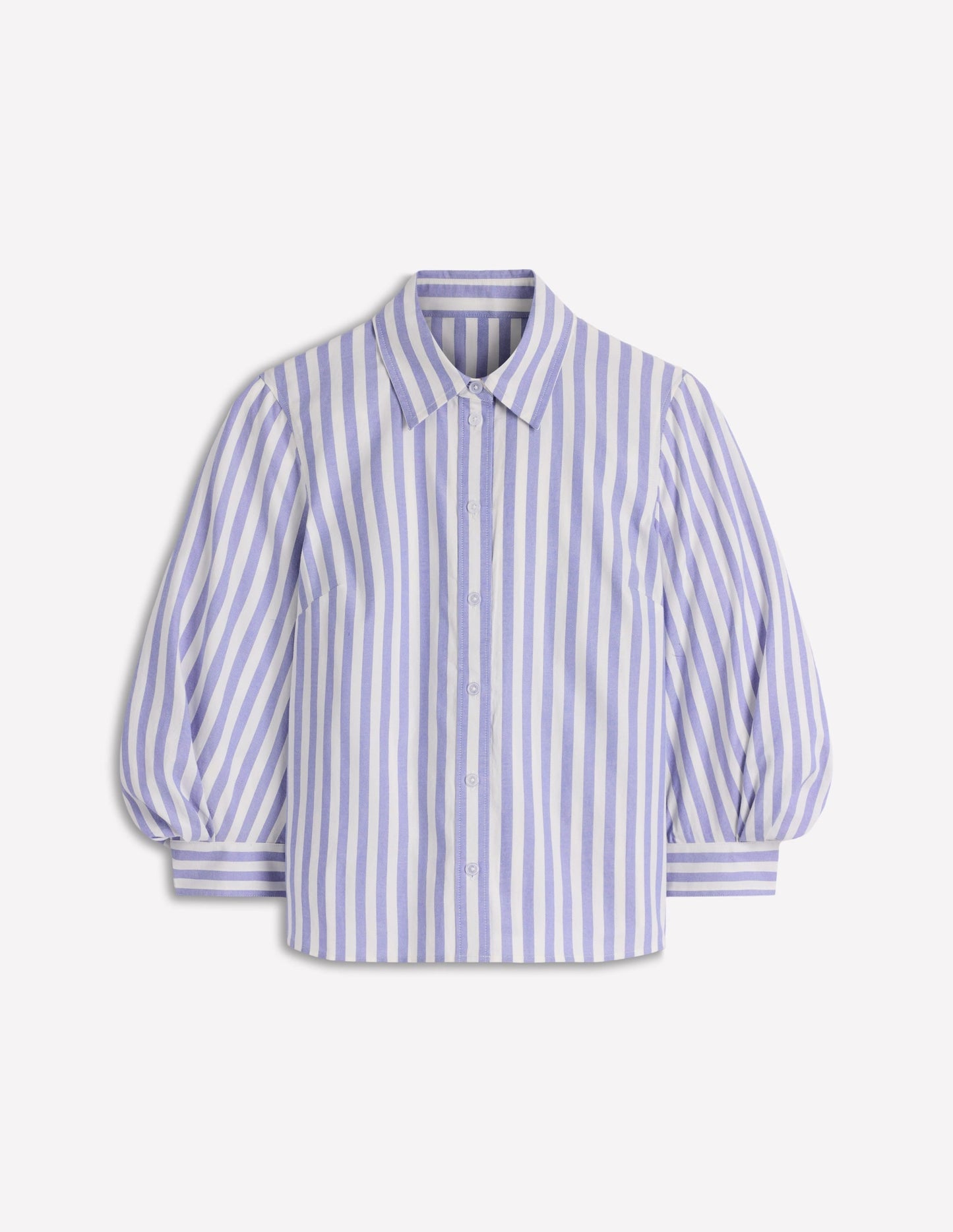 Puff Sleeve Oxford Shirt-Navy, Ivory Stripe