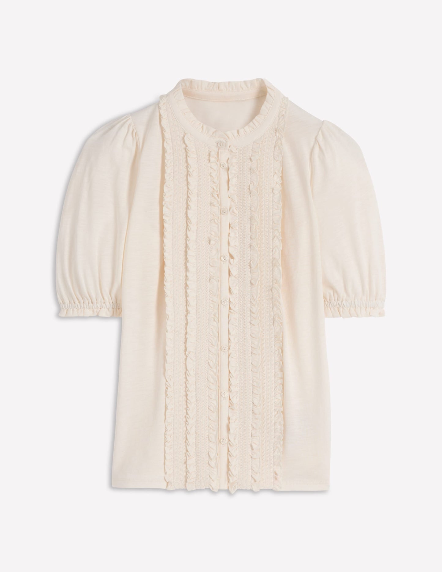 Eda Ruffle Front Shirt-Ivory
