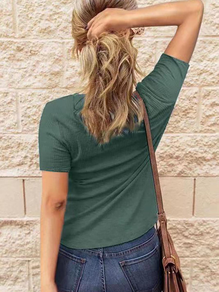 Stunncal Ordinary Fun Ribbed Knit T-shirt£¨6 colors£©