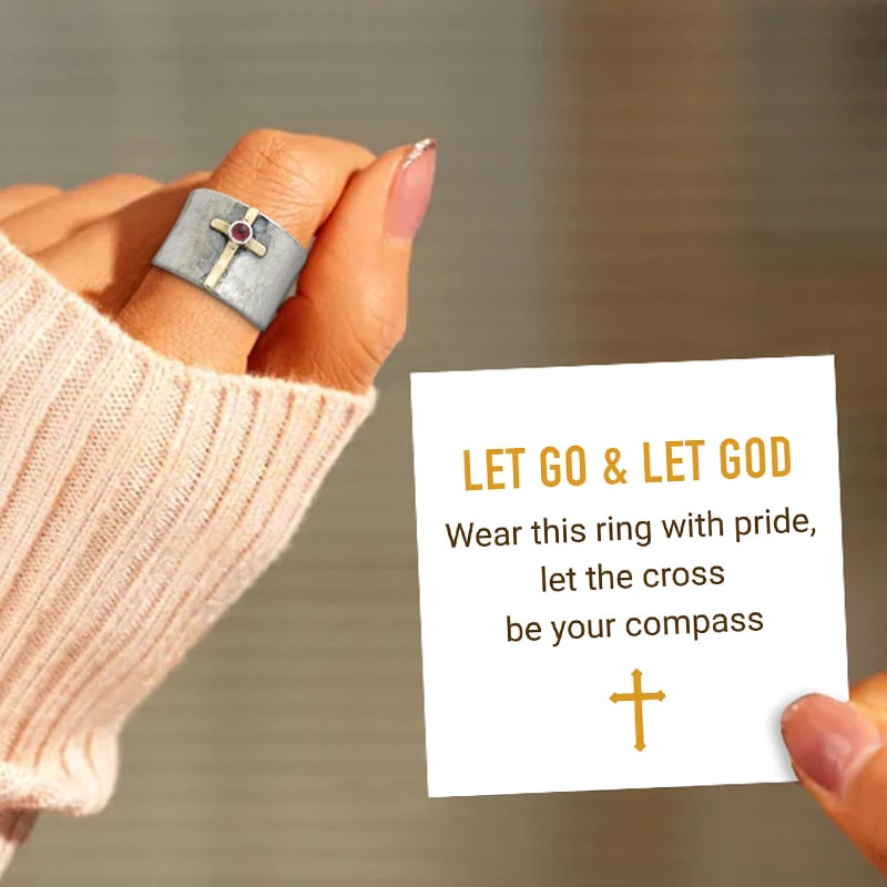 Garnet Golden Cross Ring ''LET GO & LET GOD''🥰