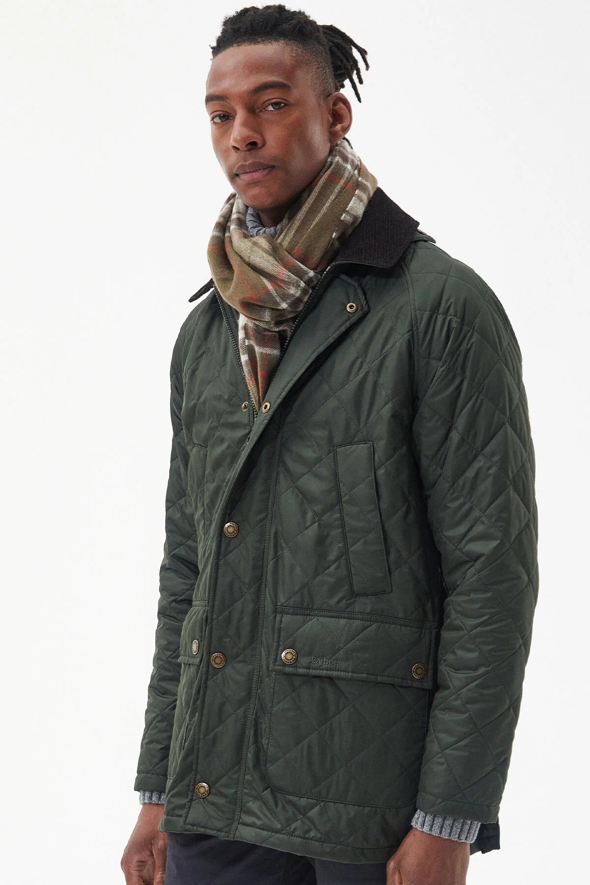 Torridon Check Scarf - OLIVE/WARM GINGER