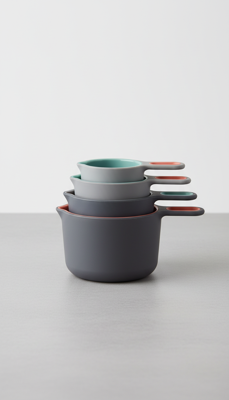 Graphite stackable measuring cups set with magnetic nesting
