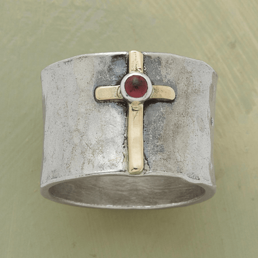 Garnet Golden Cross Ring  ''LET GO & LET GOD''🥰