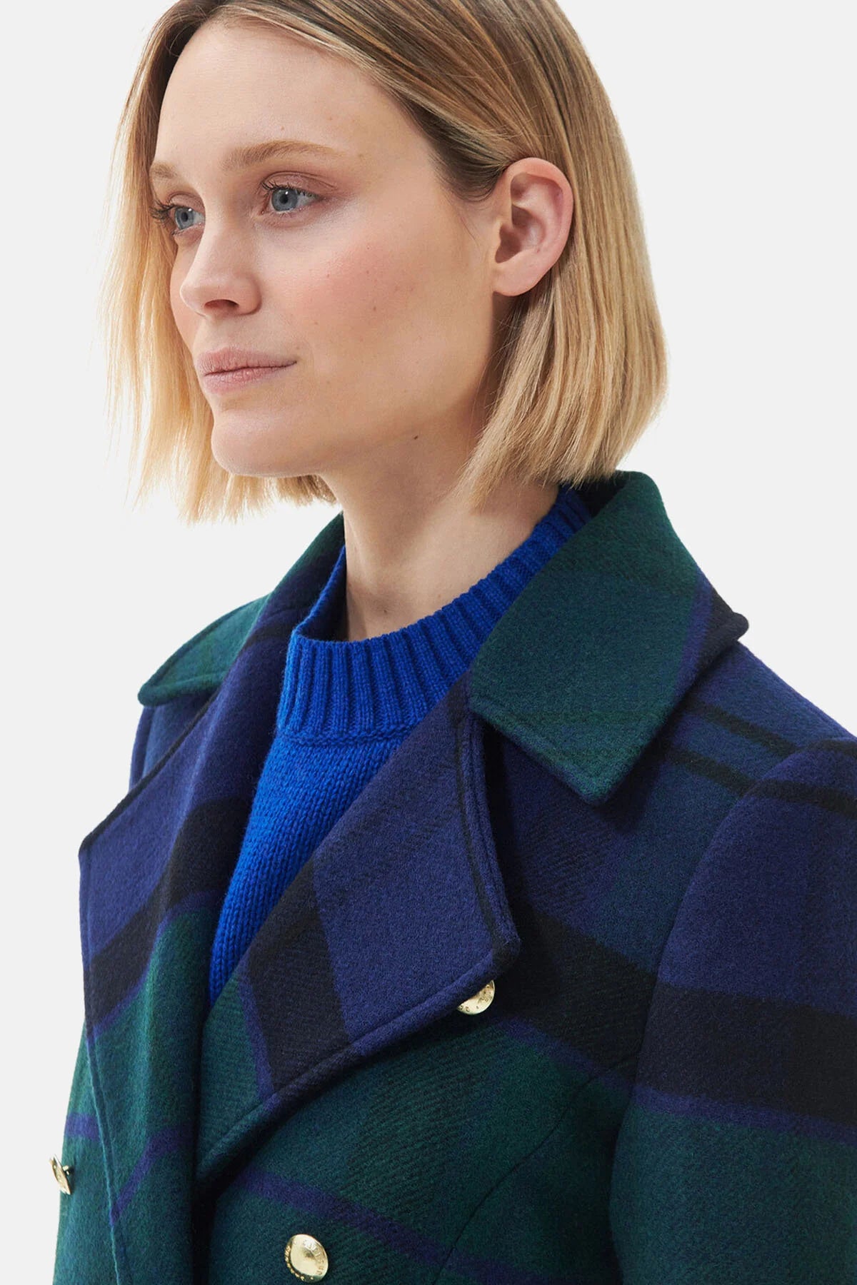 Inverraray Wool Longline Coat - BLACK/SAGE TARTAN/DK