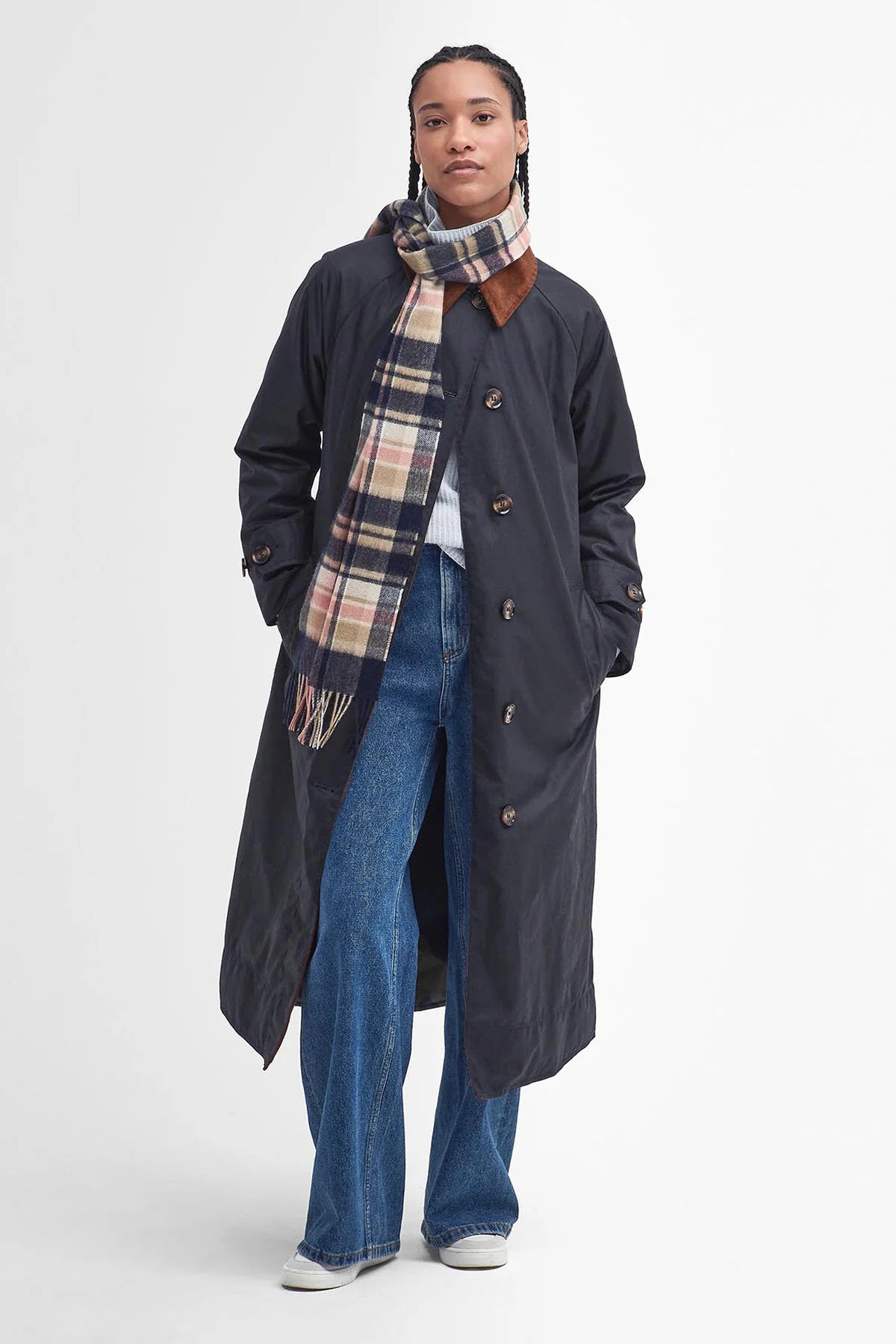 Vintage Plaid Scarf - NAVY/PINK RUST