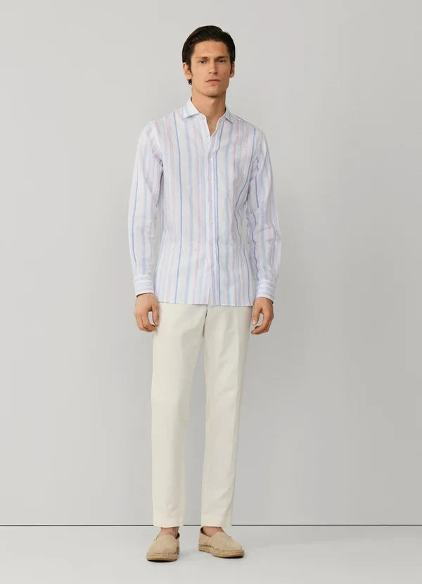 Tailored Fit Linen Blend Multi Stripe Shirt