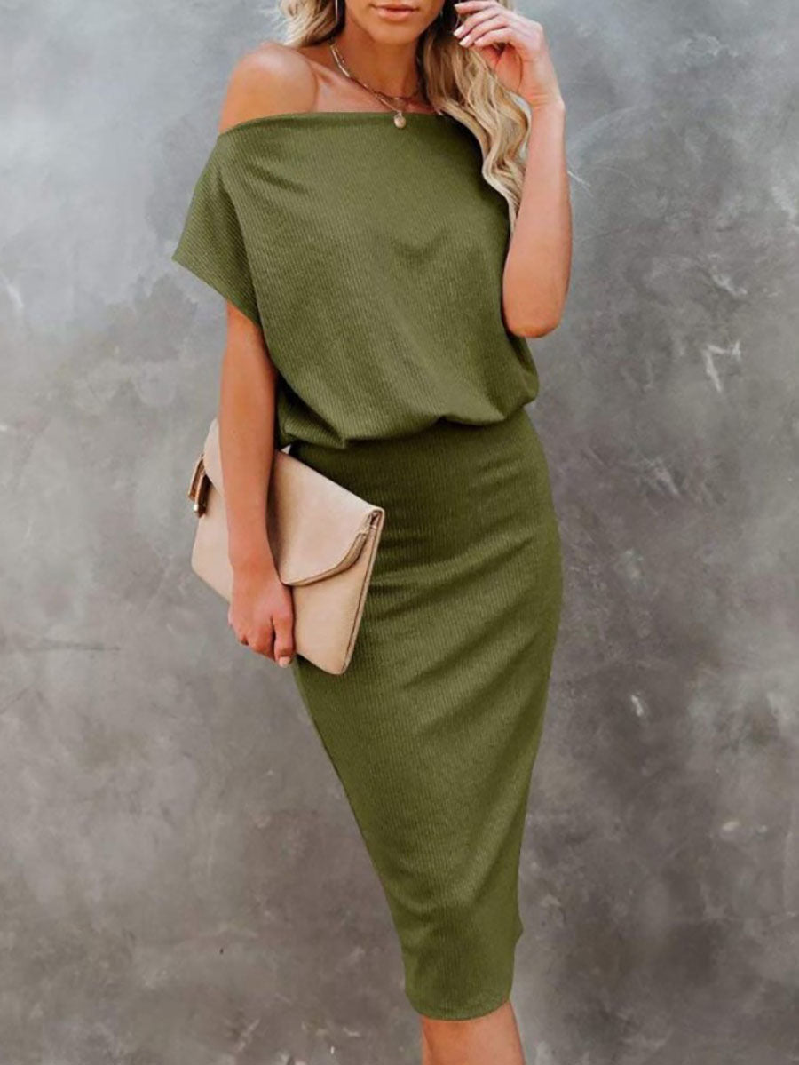 Stunncal Cold Shoulder Plain Half Sleeve Pencil Dress(8 Colors£©